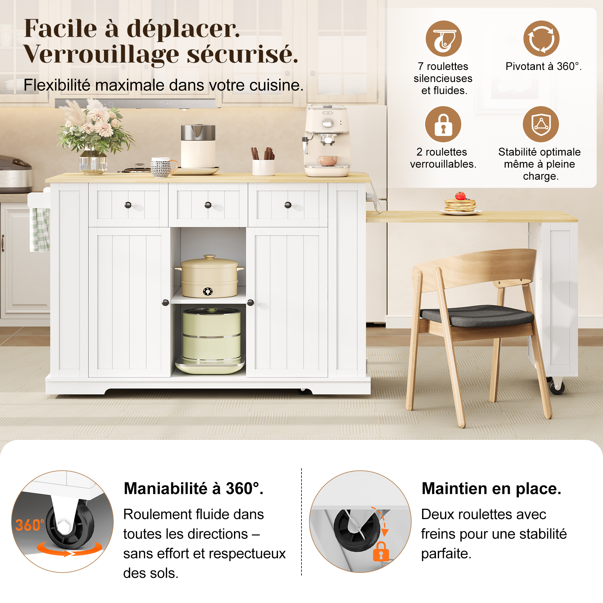 Espace de vie avec îlot mobile