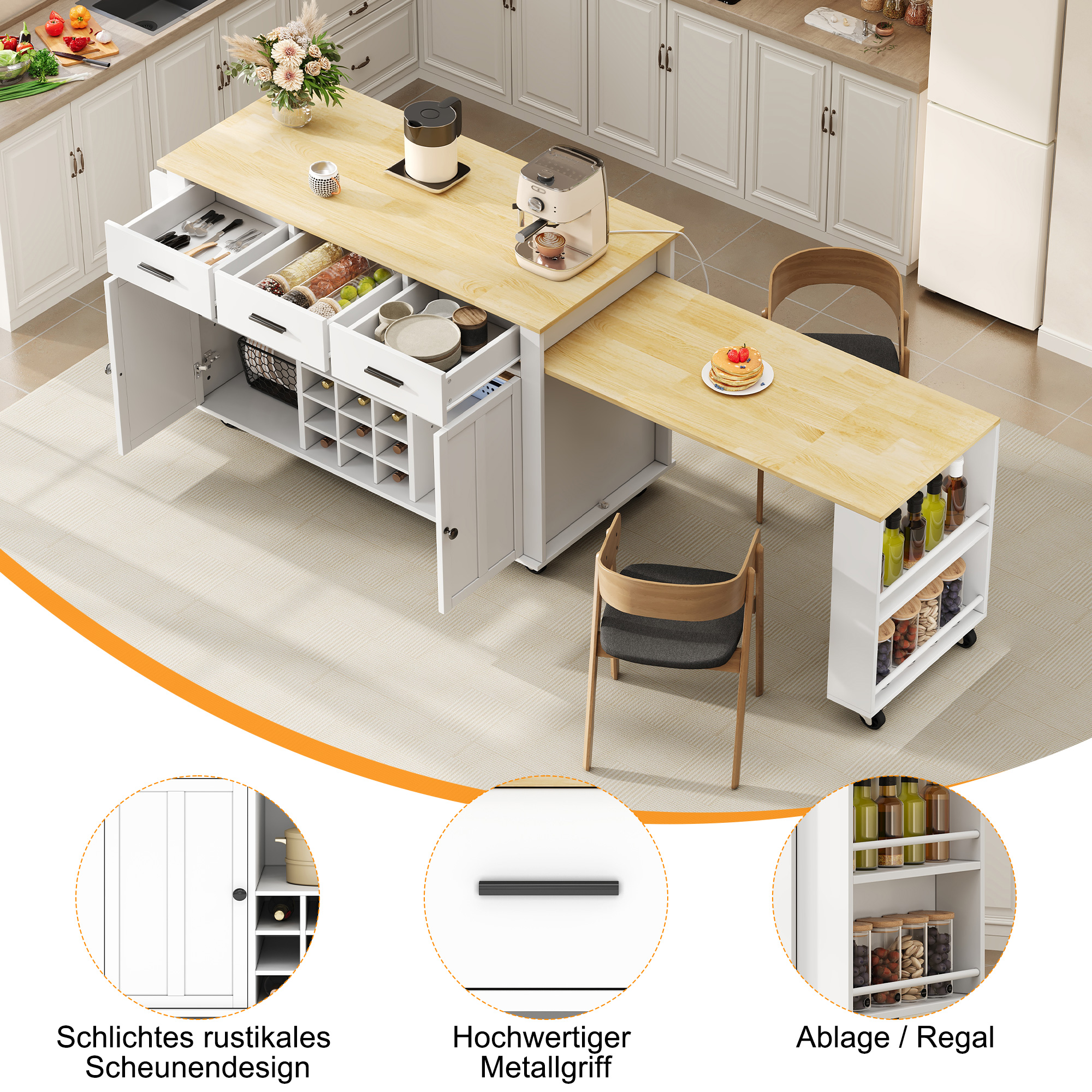 Îlot de cuisine mobile avec plan extensible - Vue principale
