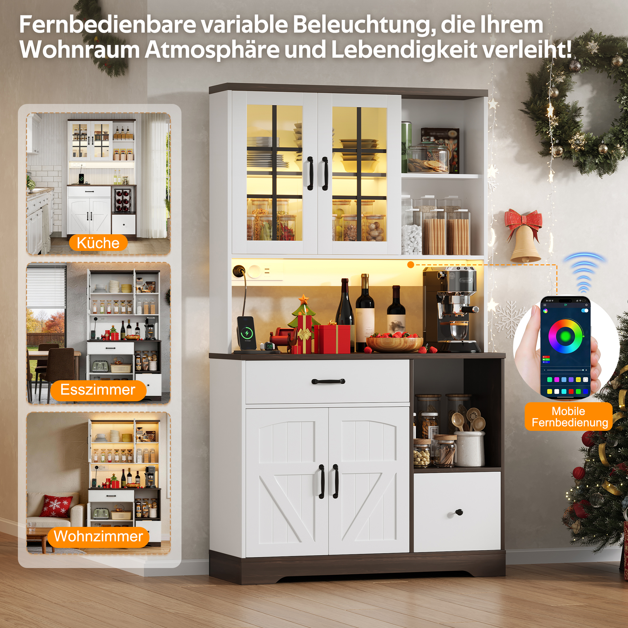 Küchenschrank im Scheunenstil, hoher Schrank, Vint