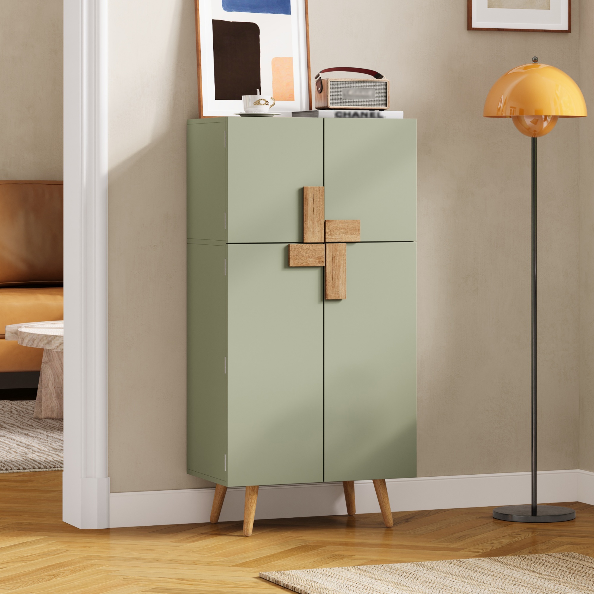Armoire haute de cuisine, étagères réglables, 4 portes, 60 x 35 x 120 cm, MDF, vert - vue 4