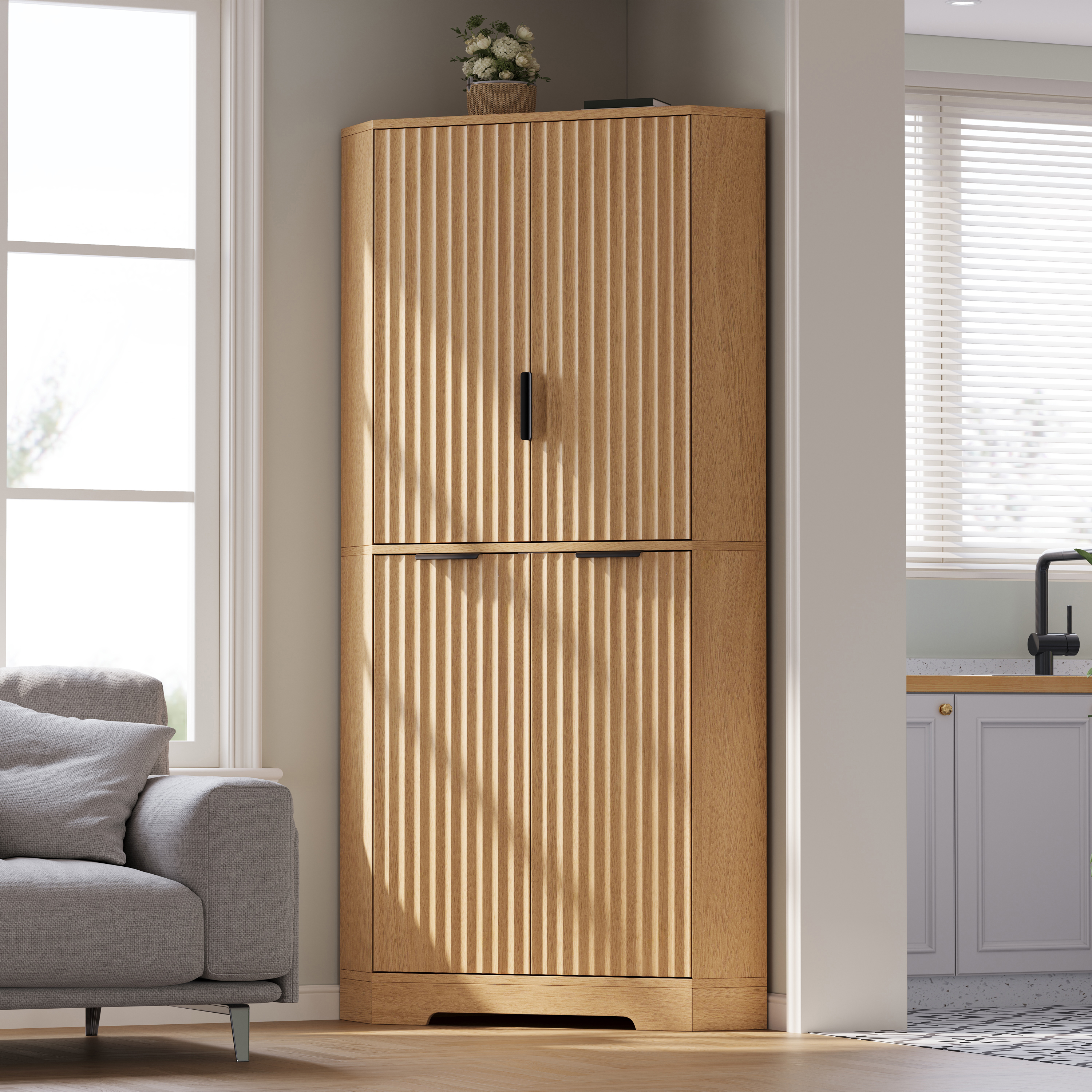 Buffet, étagères réglables, 60 x 60 x 172 cm, MDF, bois naturel - vue 5