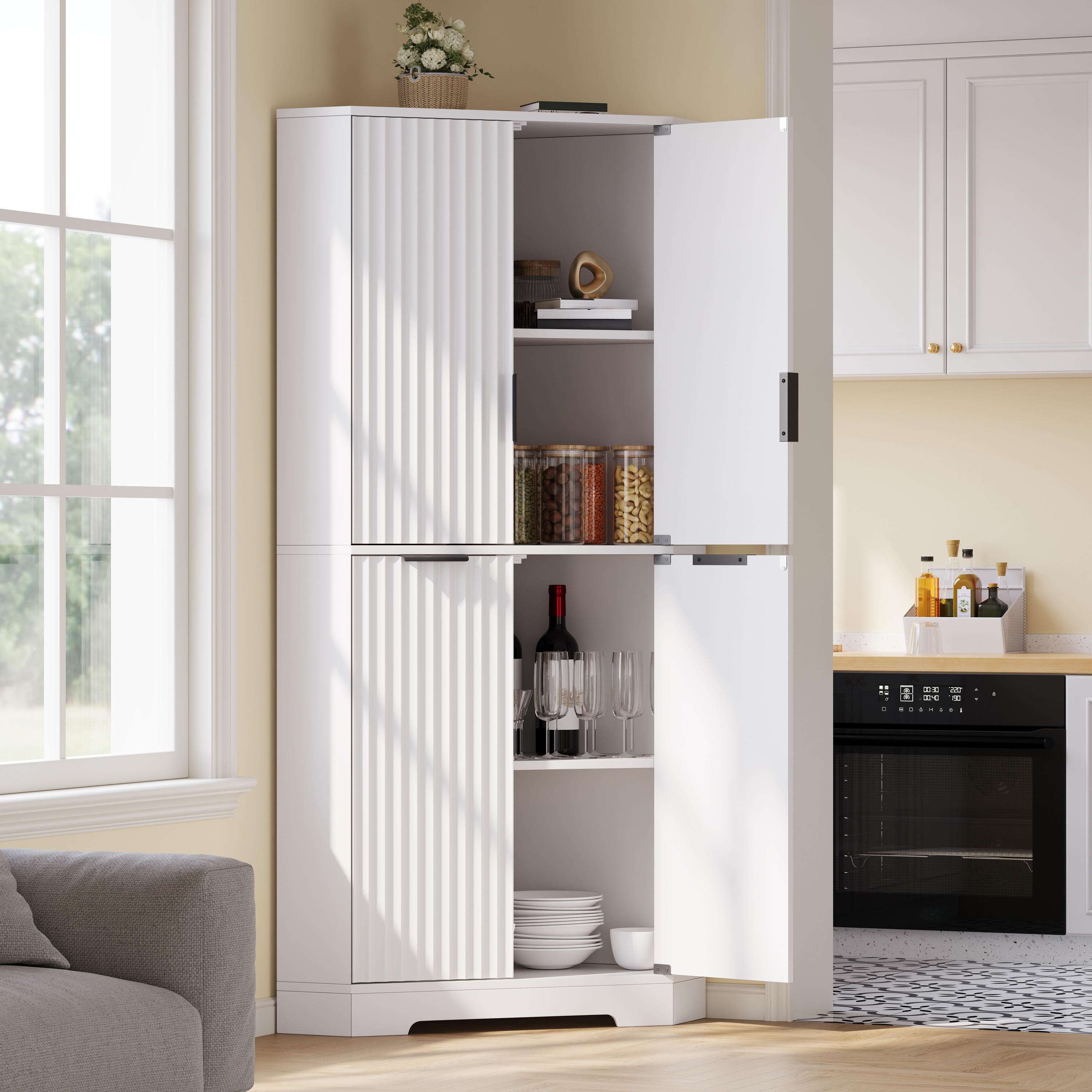 Buffet, étagères réglables, 60 x 60 x 172 cm, MDF, blanc - vue 3