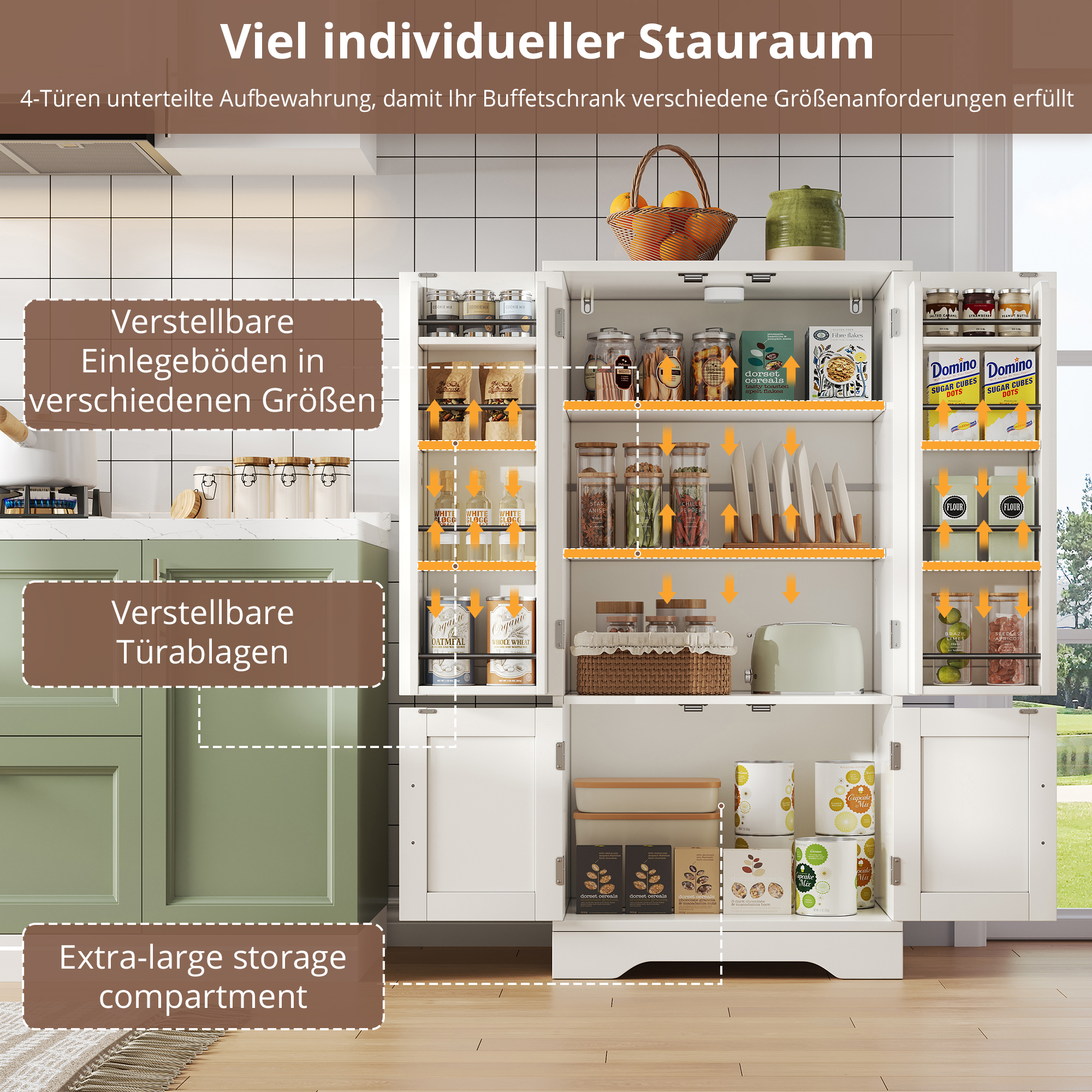 Buffet de rangement, étagères réglables, éclairage led, 60 x 40 x 120 cm, MDF, blanc - vue 4