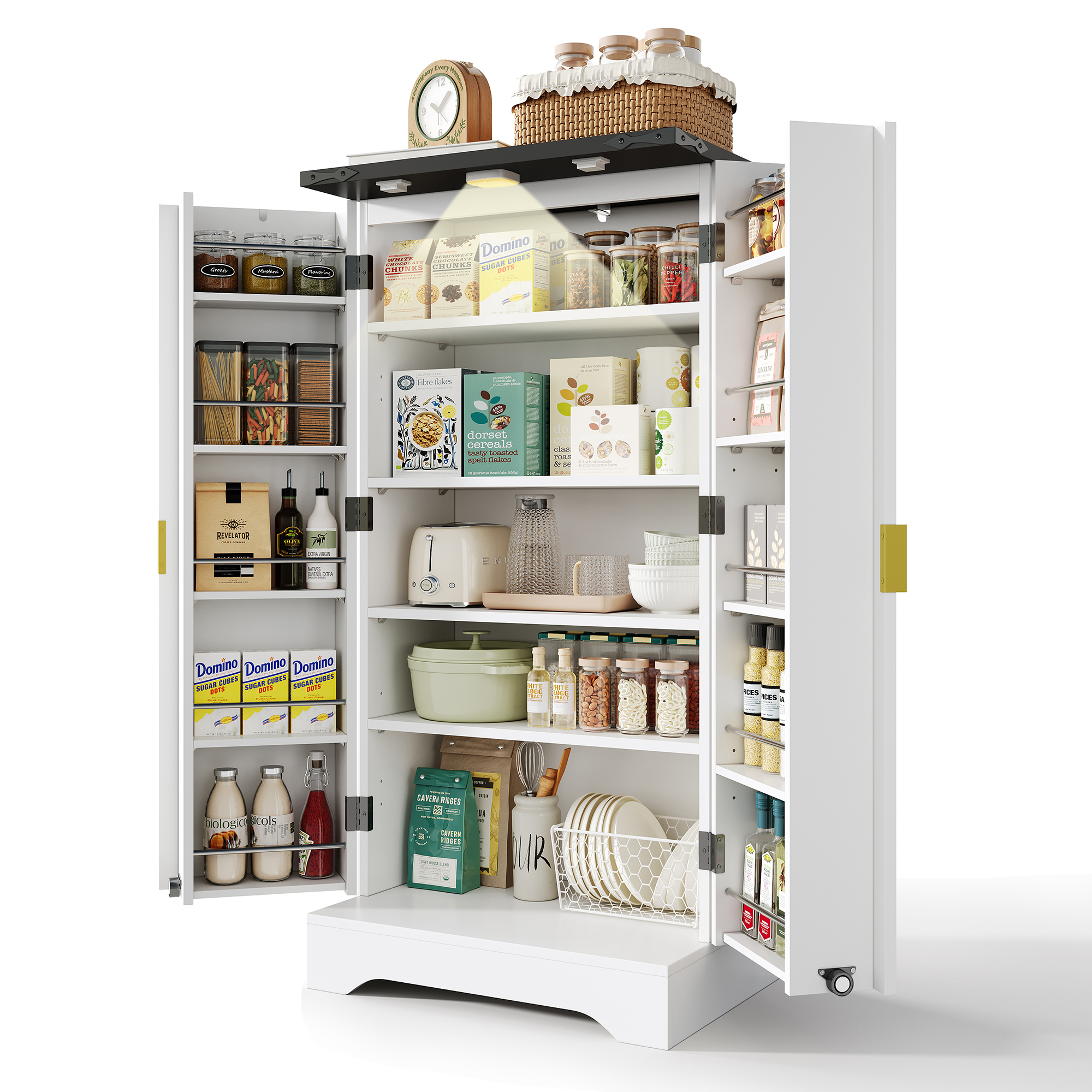 Buffet de rangement, étagères réglables, éclairage led, 60,5 x 40 x 120 cm, MDF, blanc - vue 2