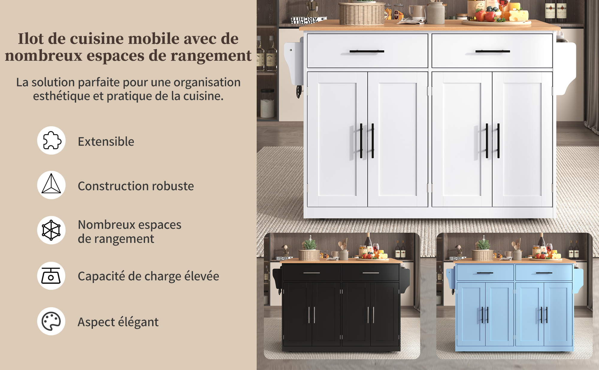 Détail du îlot ou desserte de cuisine