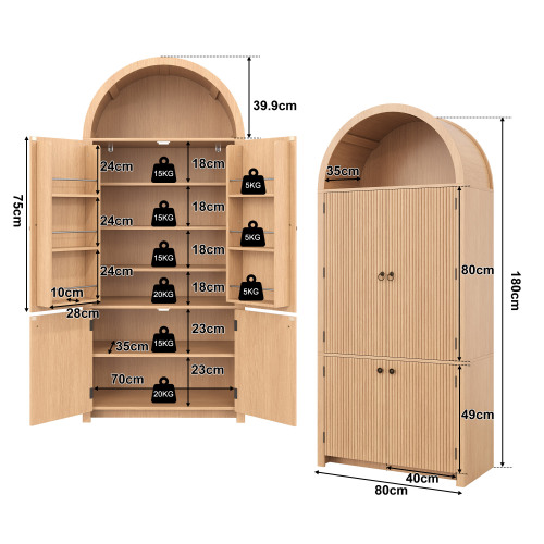 Dimensions de l’armoire de rangement arquée