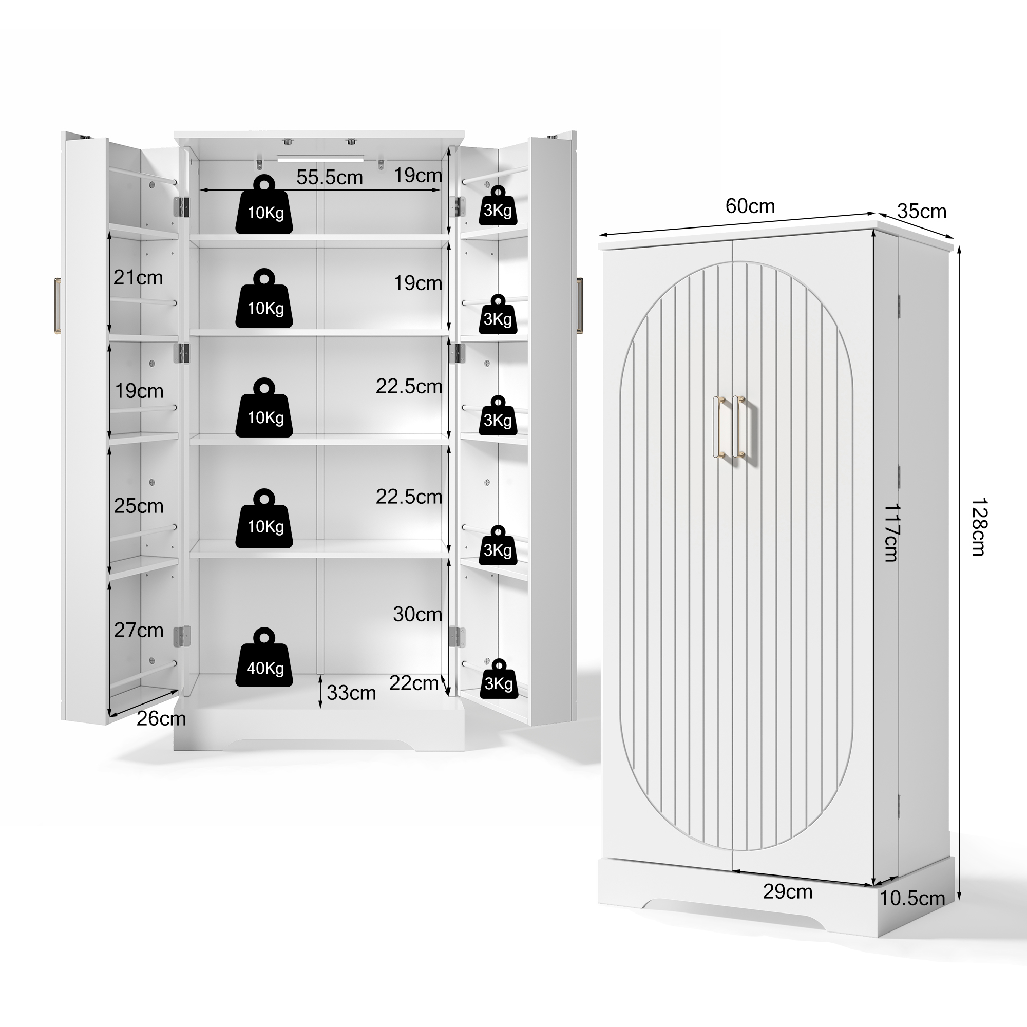 Armoire de cuisine compacte 60×35×128 cm avec LED capteur USB, 5 niveaux intérieurs, portes avec 10 étagères, pour petite cuisine, beaucoup de rangement, éclairage automatique, design moderne, stabilité, fonctionnalité, durabilité - image 9