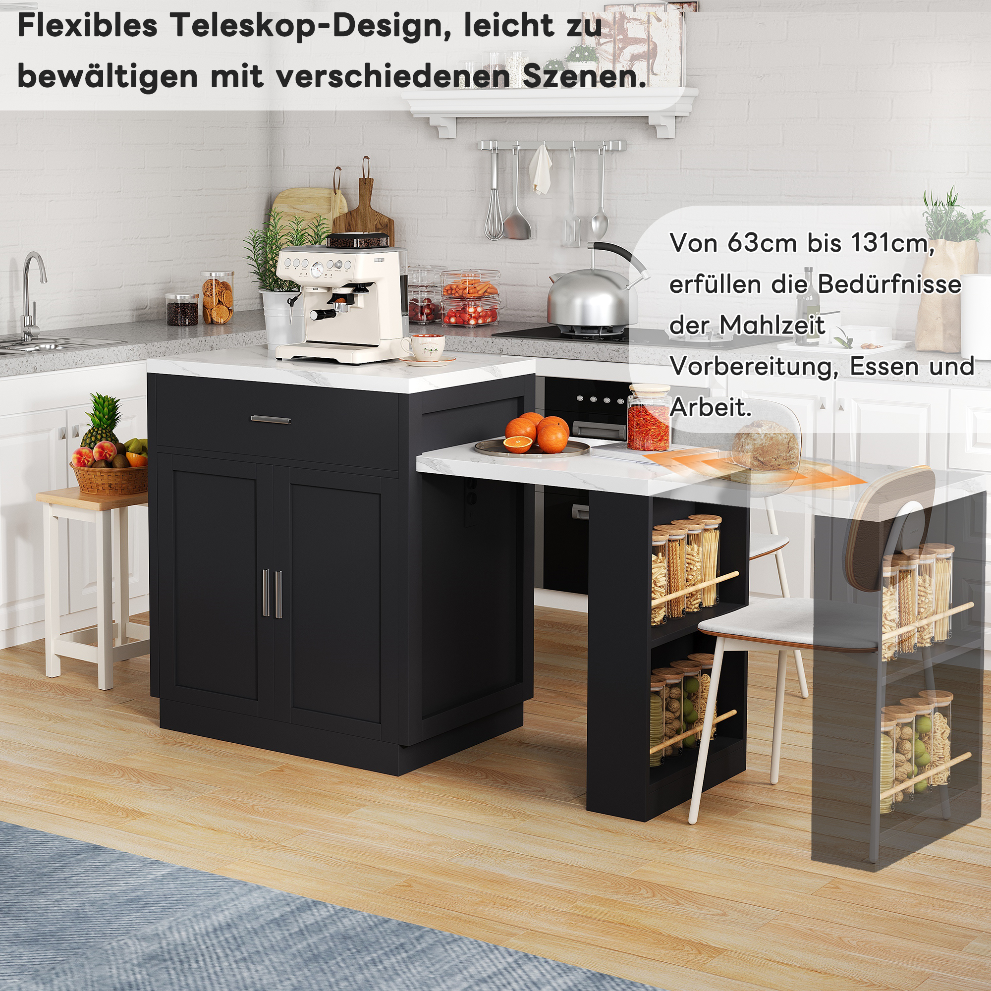Kücheninsel mit ausziehbarem Esstisch für 4-6 Pers
