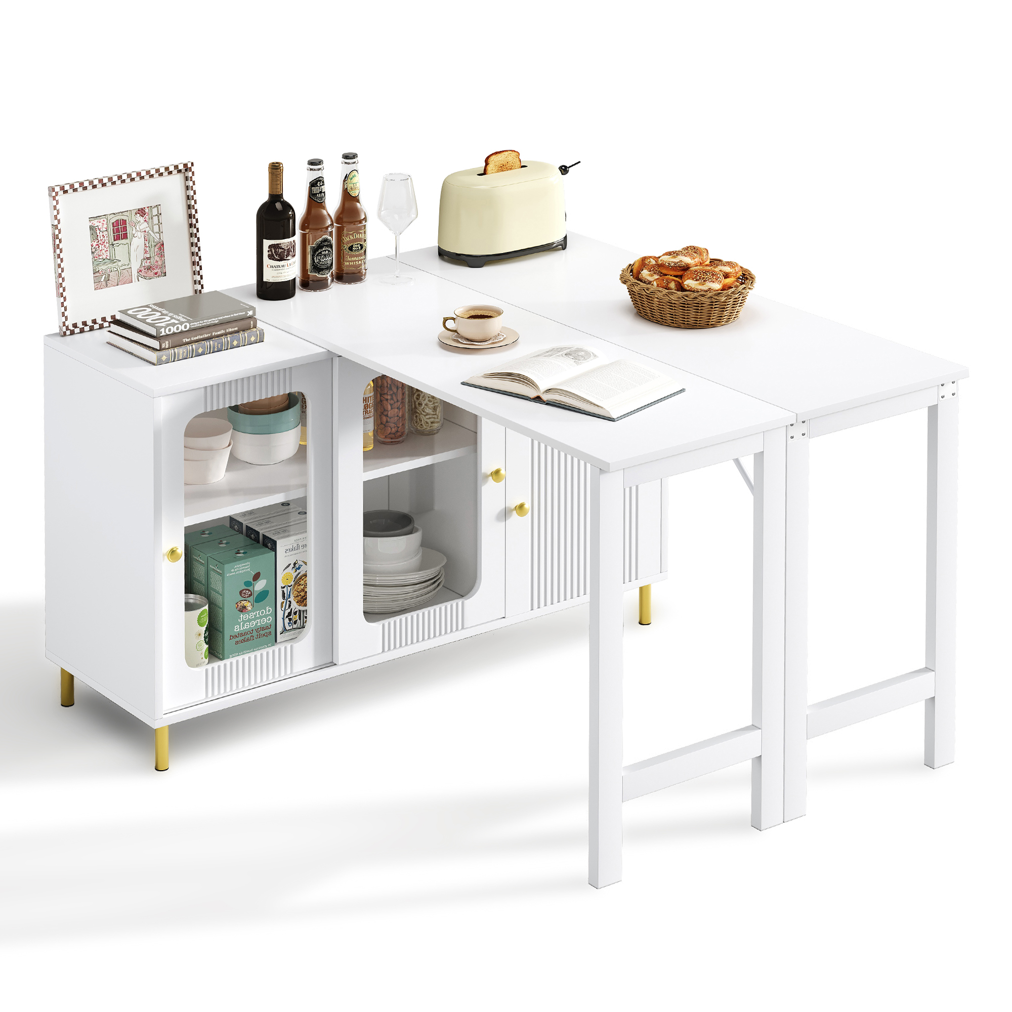 Moderner weißer Buffet-Sideboard mit klappbarer un