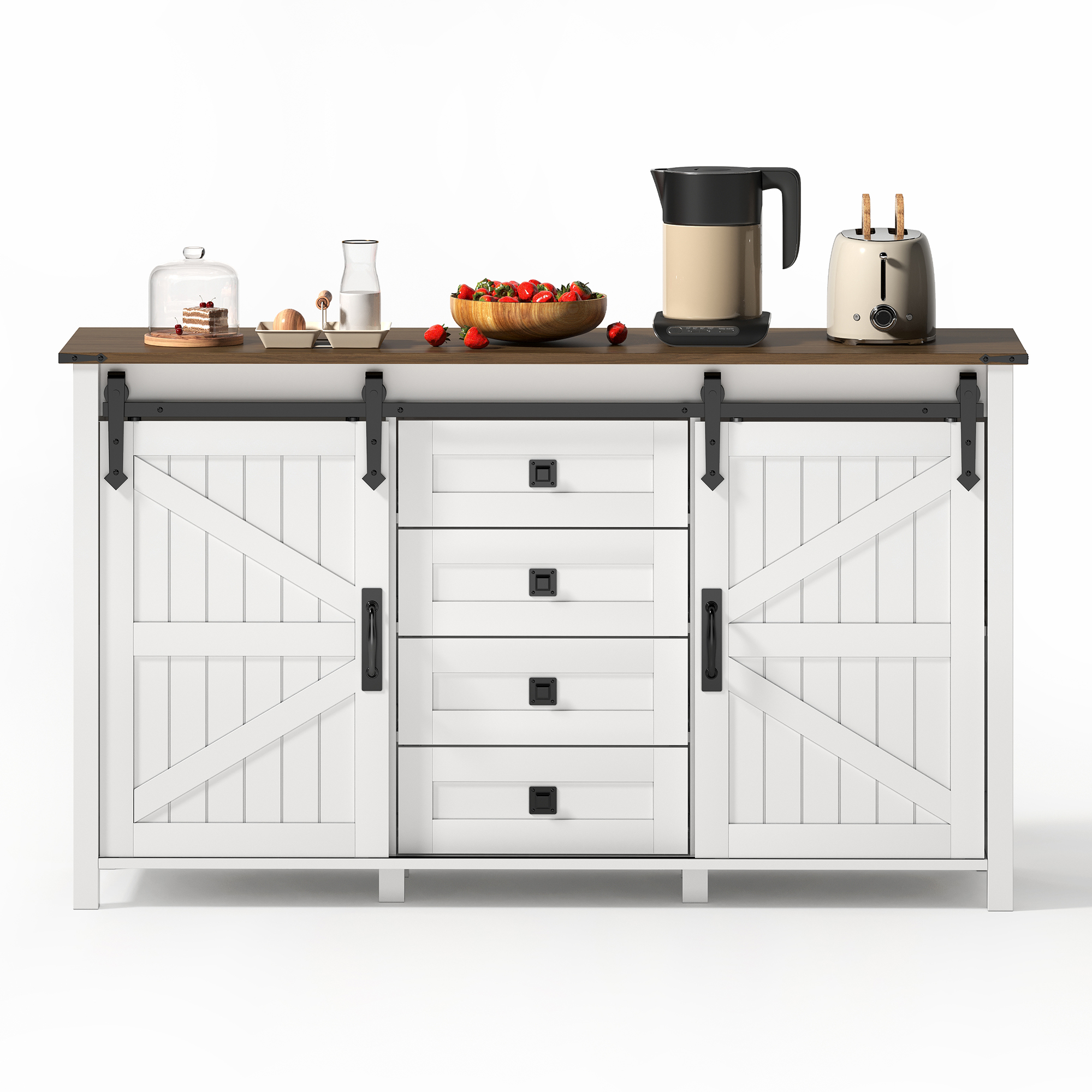 Buffet, rangement intégré, avec tiroirs, 137 x 40 x 81,5 cm, MDF, blanc - vue 4