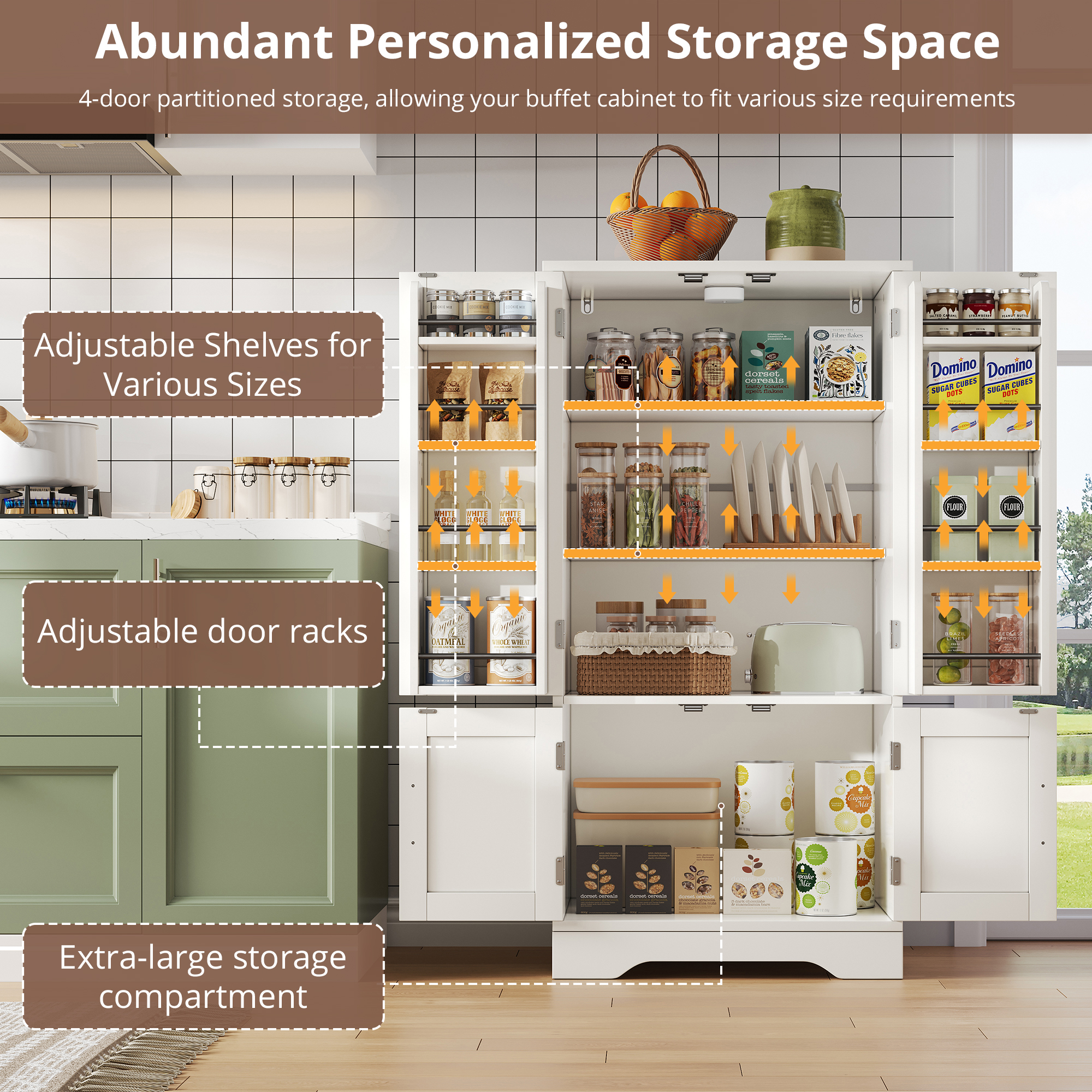 Armoire haute moderne minimaliste 120×60×40 cm, MDF haute qualité, portes à motif 3D ondulé, poignées métalliques, pour petite cuisine, salle à manger et salon, beaucoup de rangement, design épuré - image 66