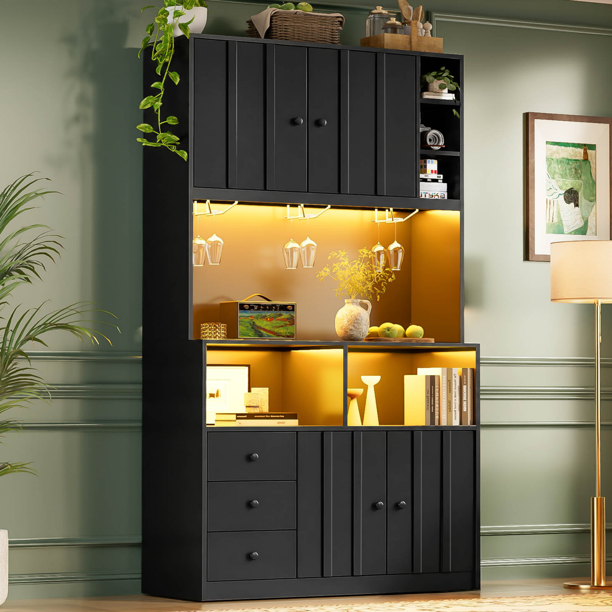 180 cm Küchenschrank, Hochschrank mit LED, Küchenr