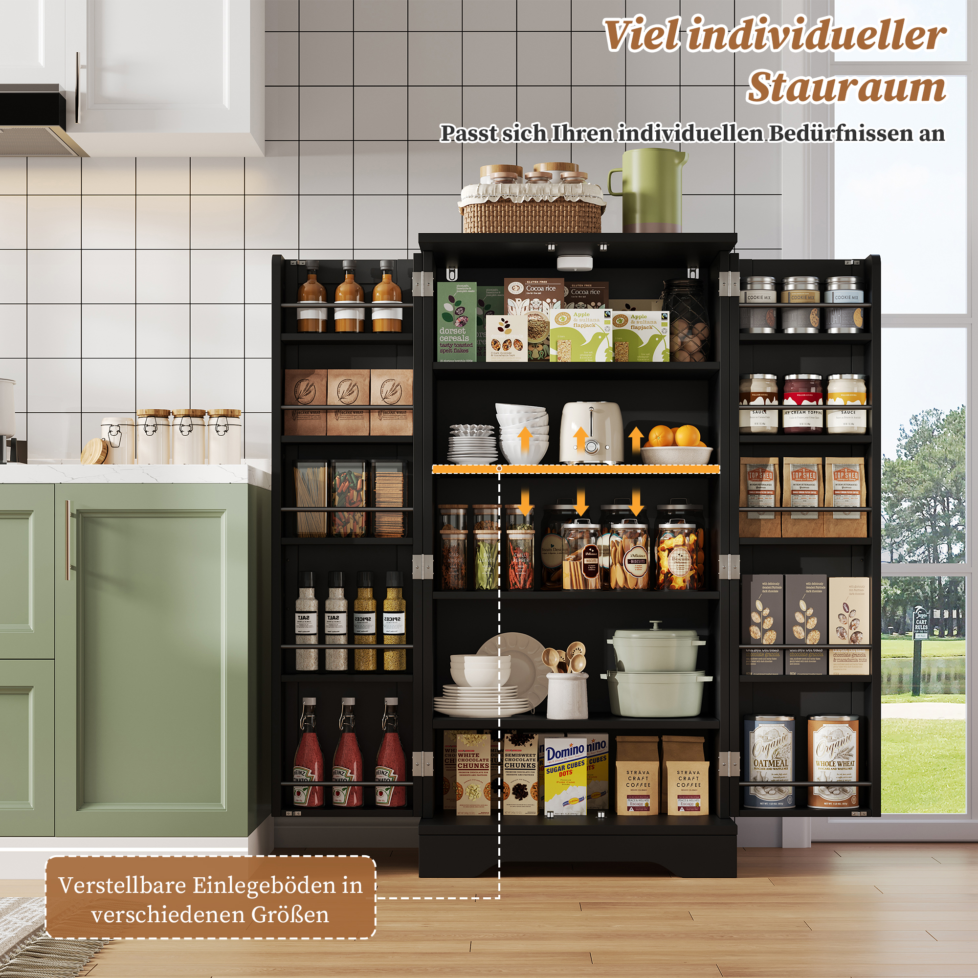 Buffet de rangement, étagères réglables, éclairage led, 60 x 40 x 120 cm, MDF, noir - vue 4