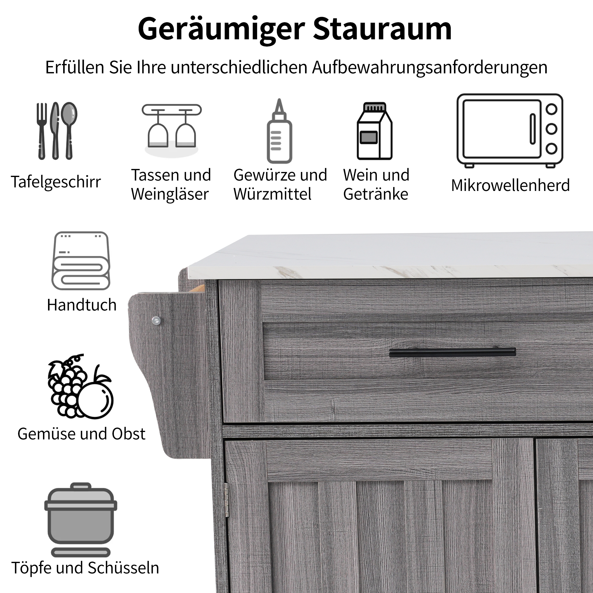 129x46(71)x91.5cm Esstischwagen /Anrichte mit Klap