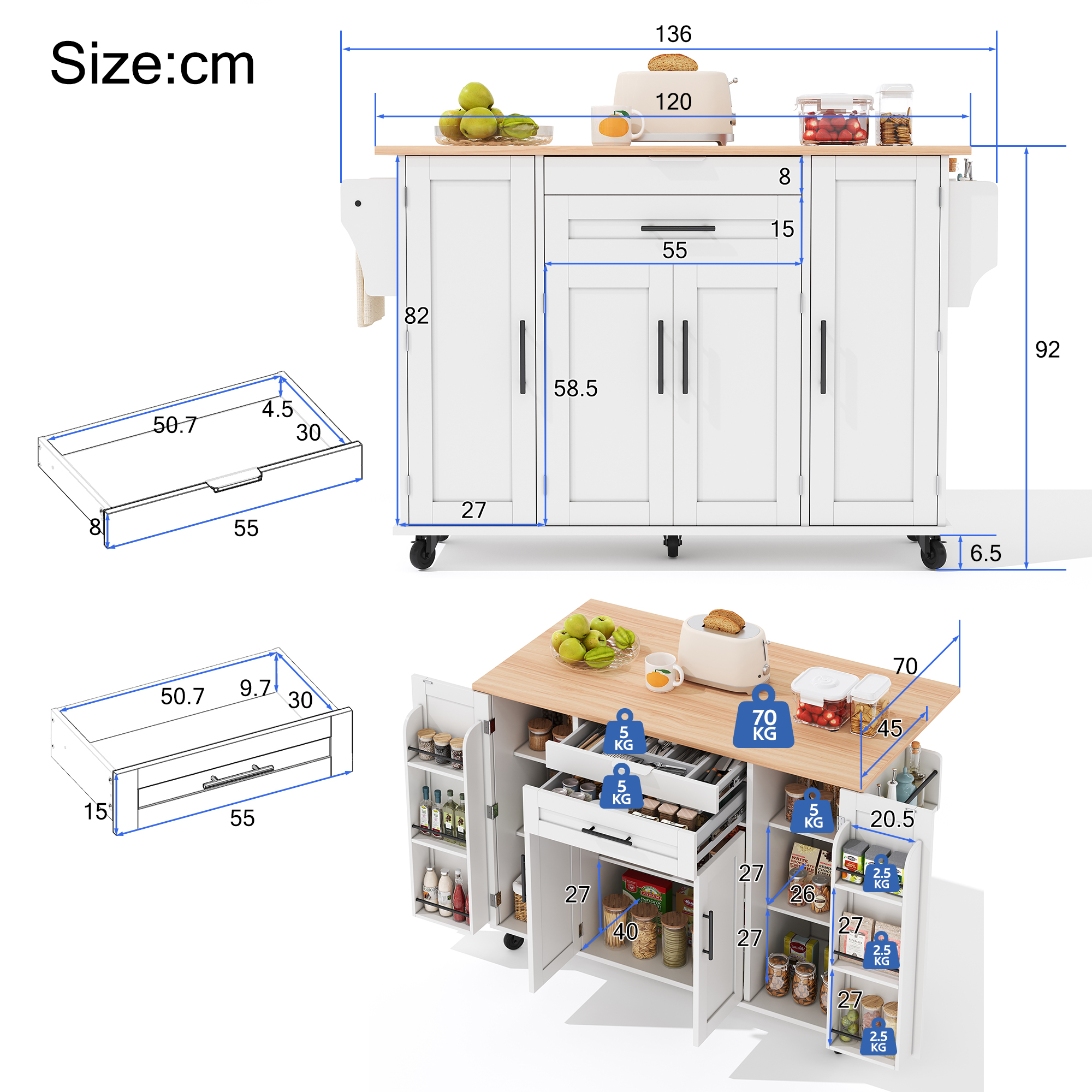 Dimensions du îlot de cuisine