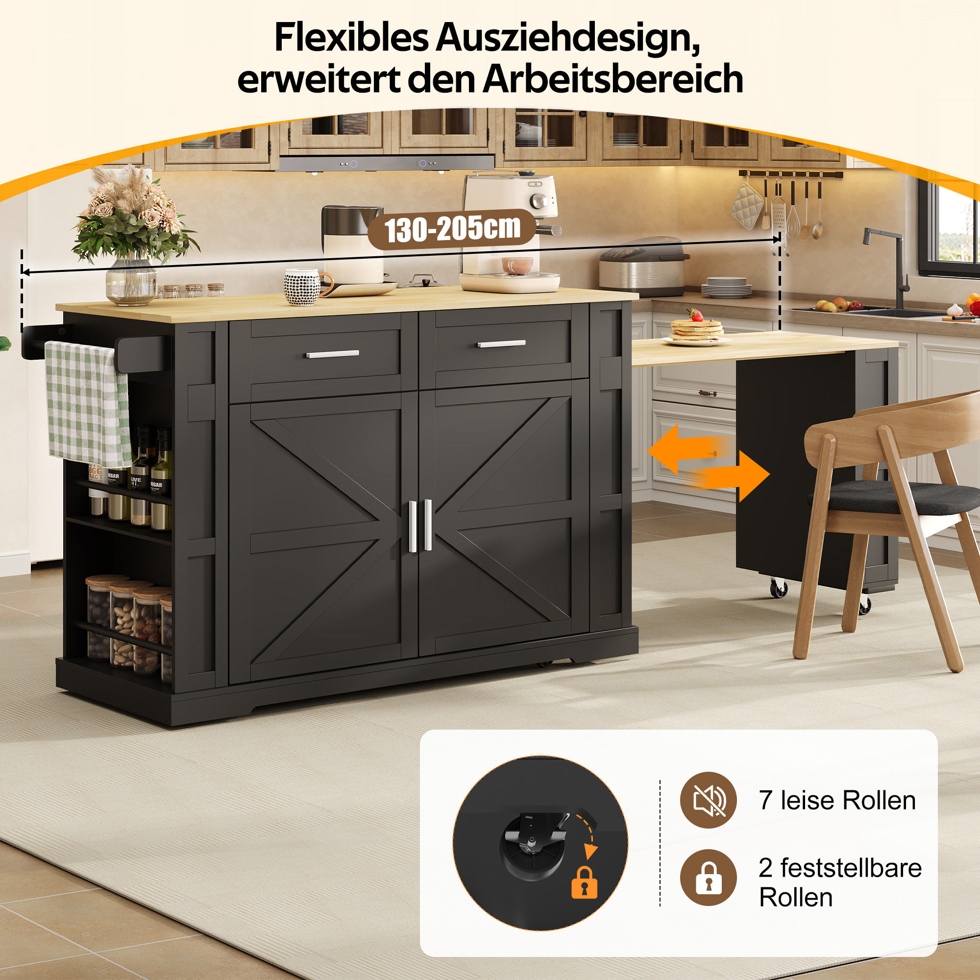 Kücheninsel mit ausziehbarer Arbeitsplatte,Küchenw