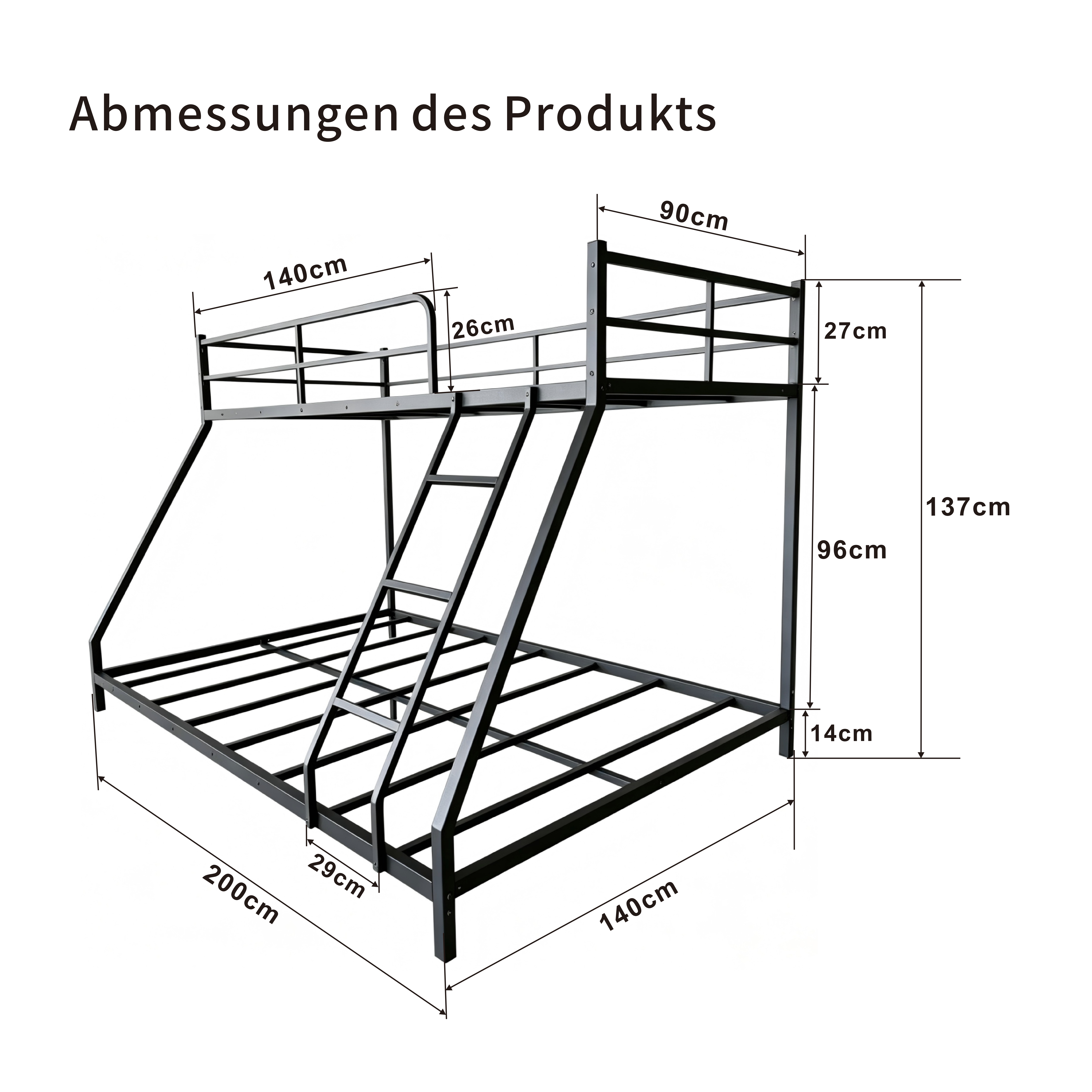 Platzsparender Metallbettrahmen mit zwei Schlafplä