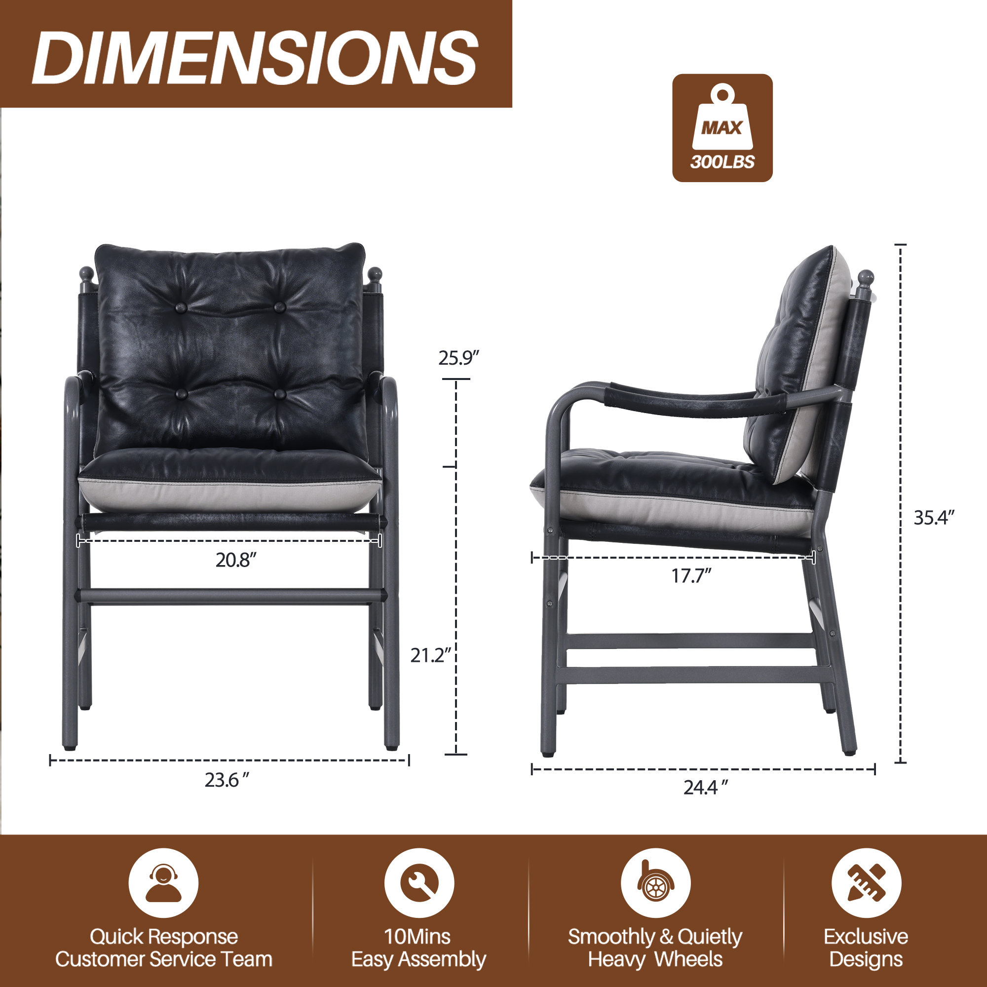 Fauteuil d'appoint Mid-Century en cuir, design élégant intemporel, pour salon, cuir haut de gamme respirant, toucher doux, reste frais et confortable, améliore apparence de la pièce, style classique moderne - image 5
