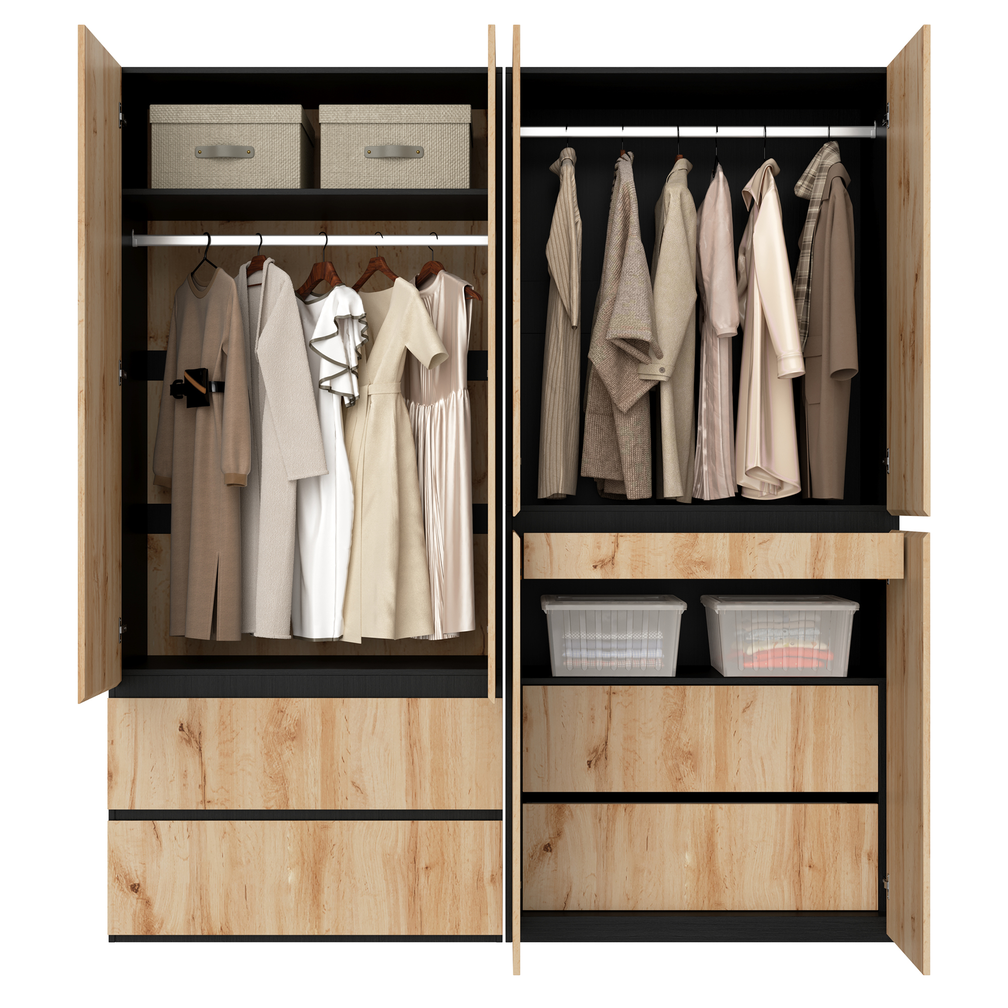 Armoire-penderie, avec tiroirs, 180 x 50 x 200 cm, panneaux de particules et MDF, blanc - vue 5