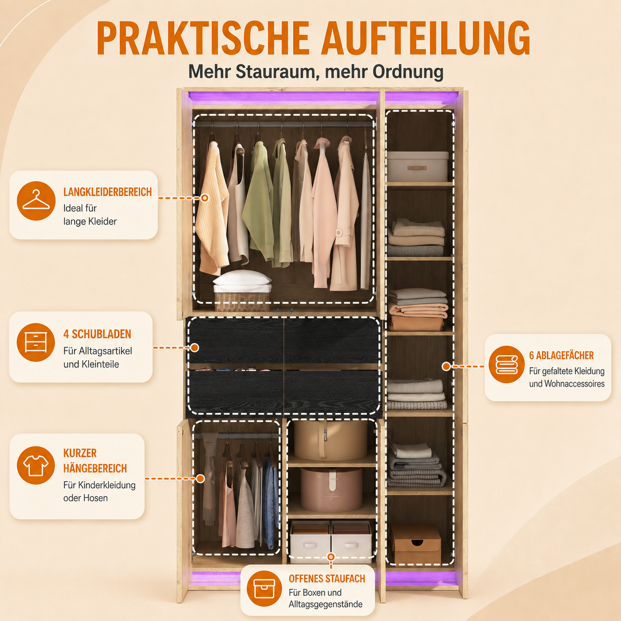 Armoire moderne chêne avec miroir et LED