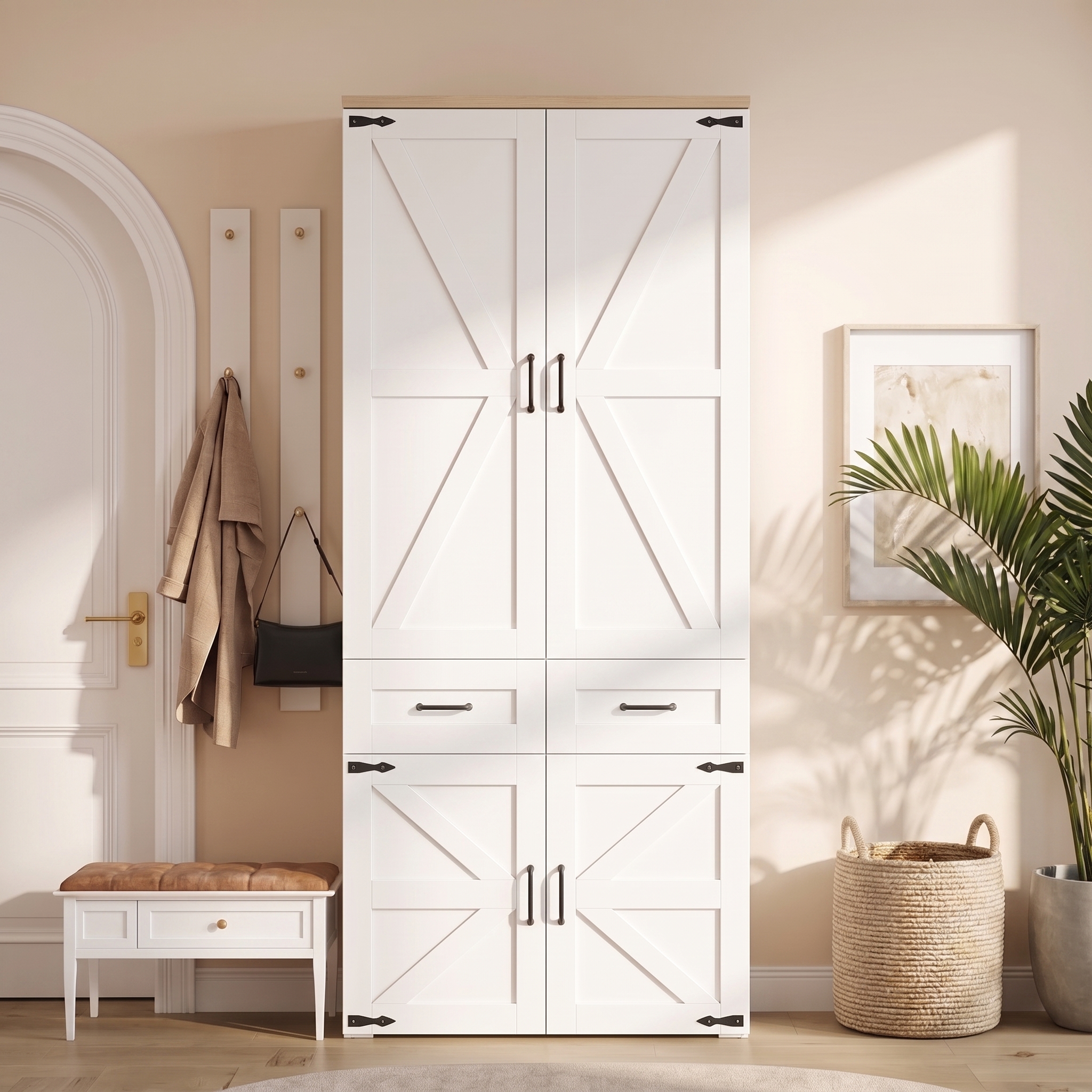 Armoire-penderie, avec tiroirs, 90 x 50 x 200 cm, MDF, blanc - vue 1