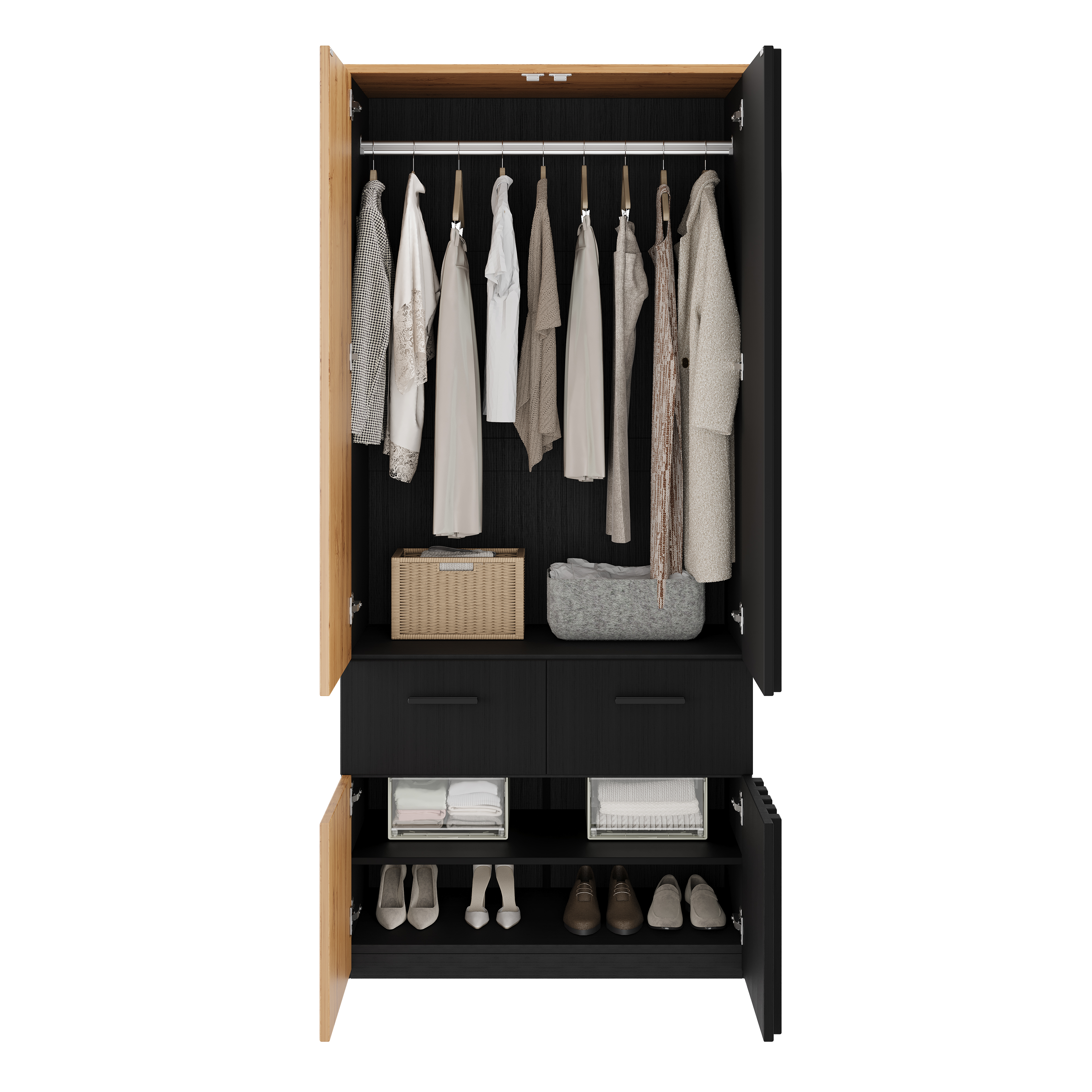 Armoire-penderie, avec tiroirs, 90 x 50 x 200 cm, panneaux de particules et MDF, noir - vue 5