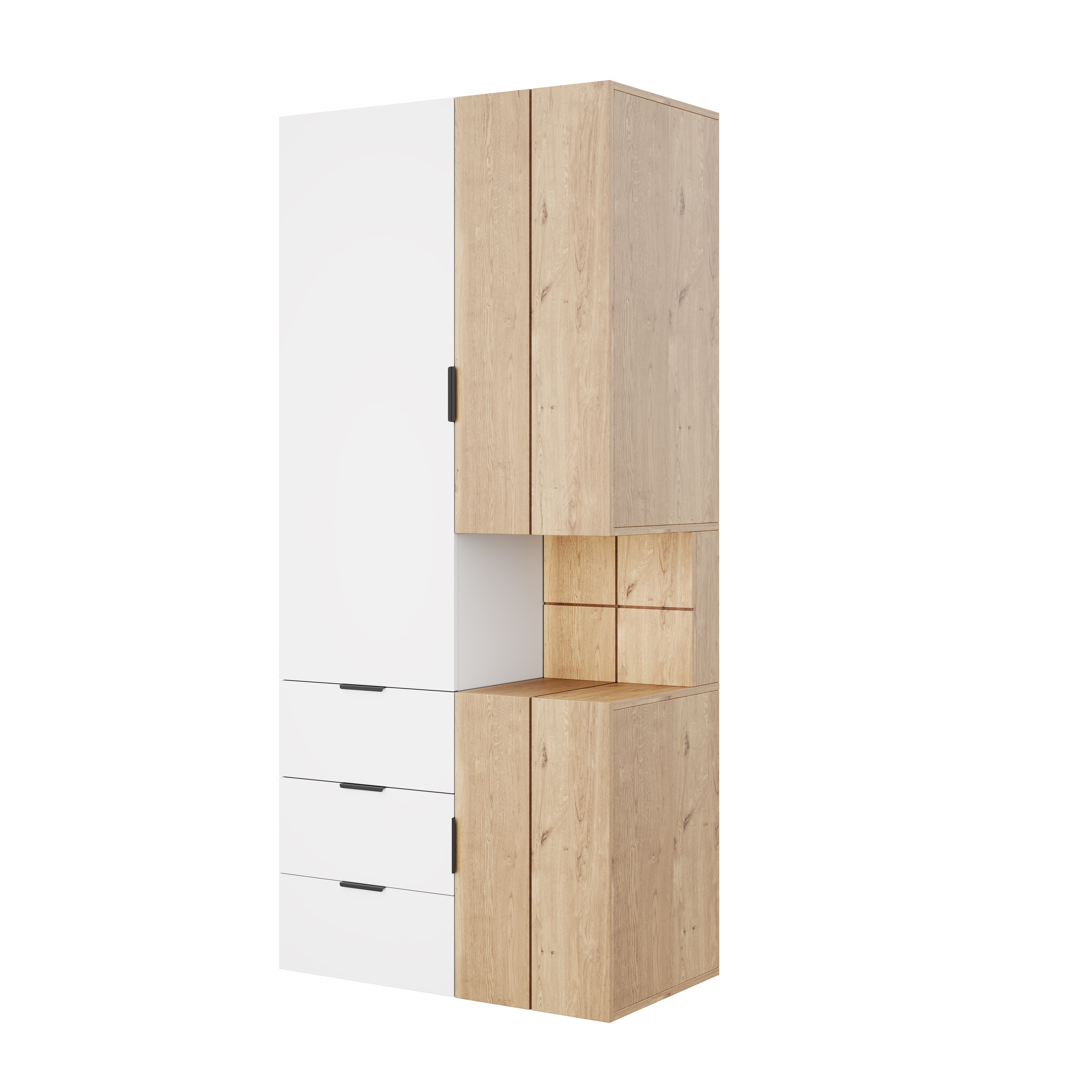 Armoire-penderie, avec tiroirs, éclairage led, 90 x 49 x 200 cm, MDF, blanc - vue 9