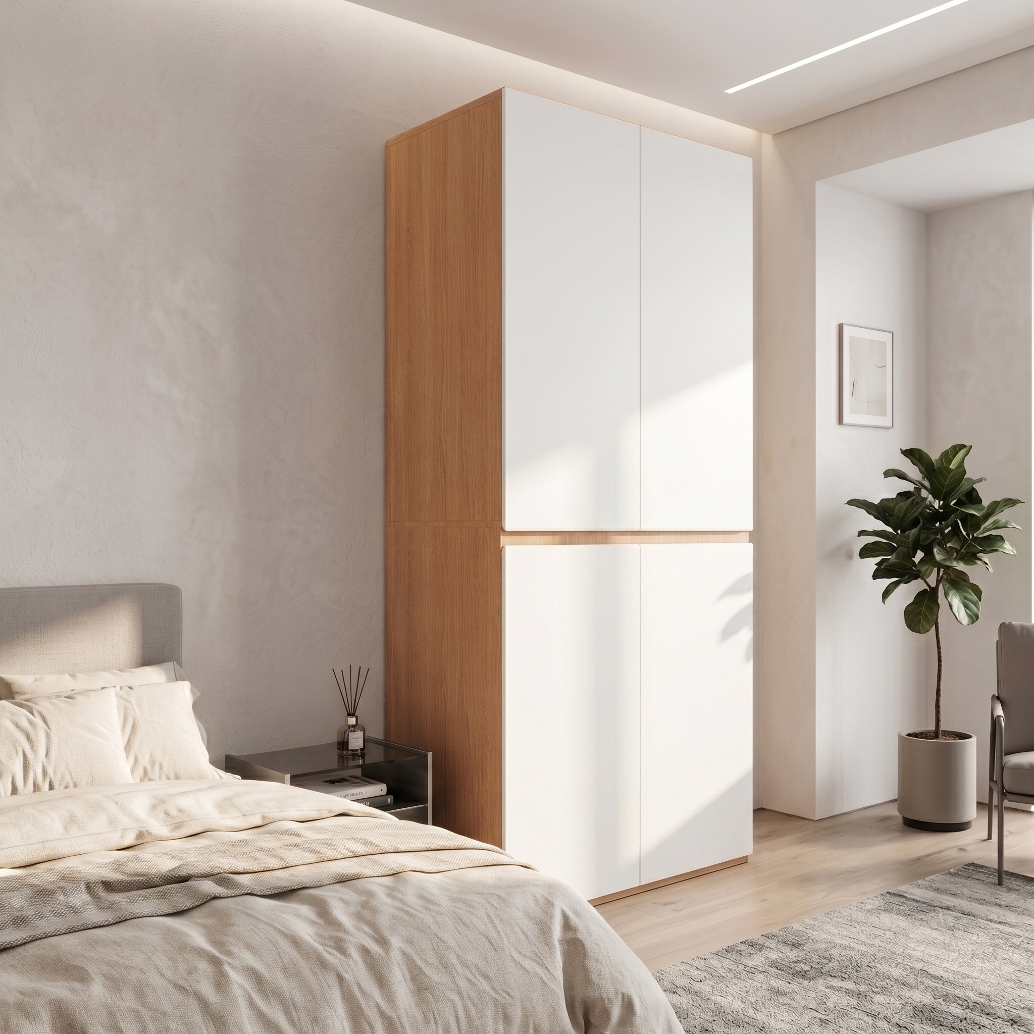 Armoire-penderie, avec tiroirs, 90 x 50 x 200 cm, panneaux de particules et MDF, blanc - vue 2