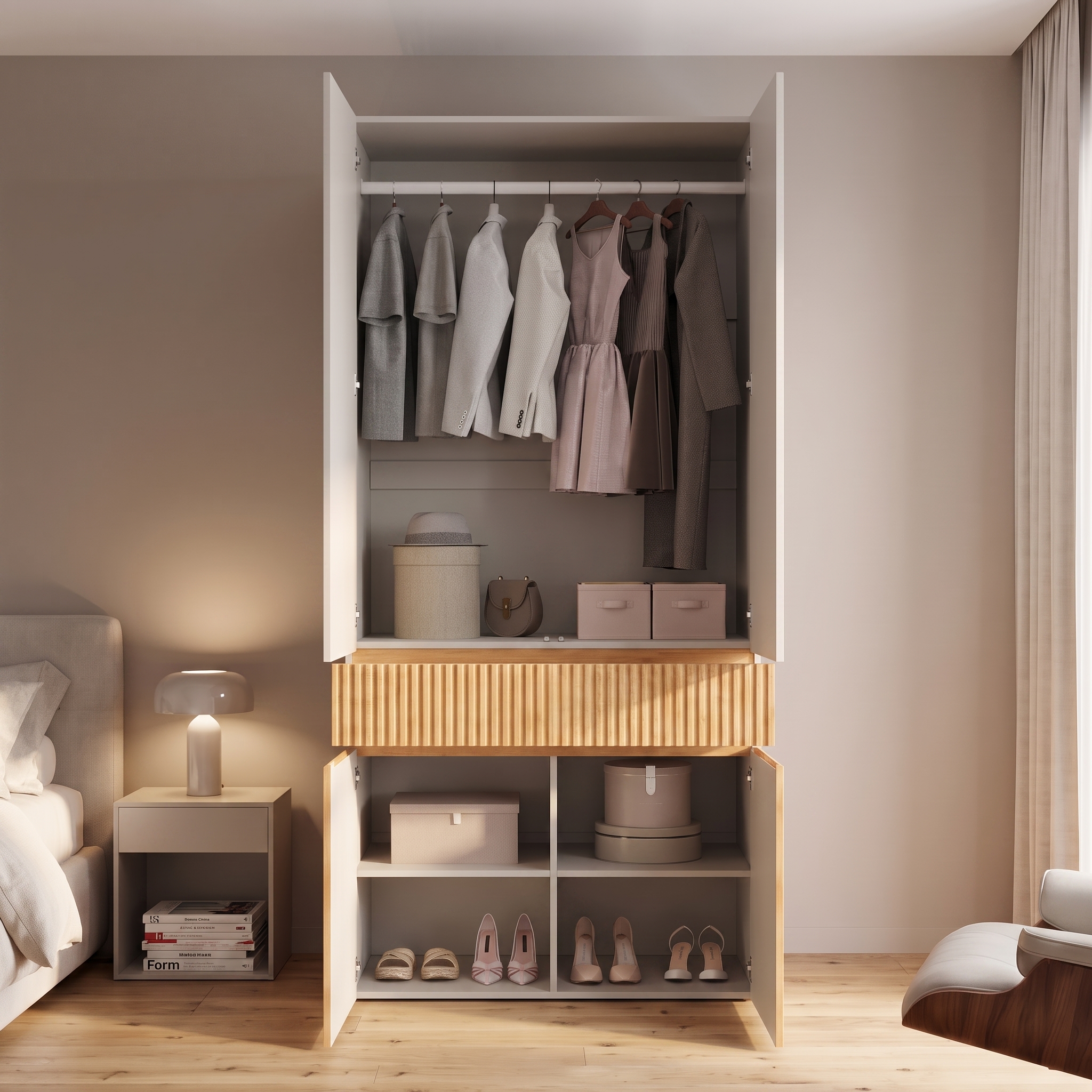 Armoire-penderie, avec tiroirs, 90 x 50 x 200 cm, panneaux de particules et MDF, bois naturel - vue 5