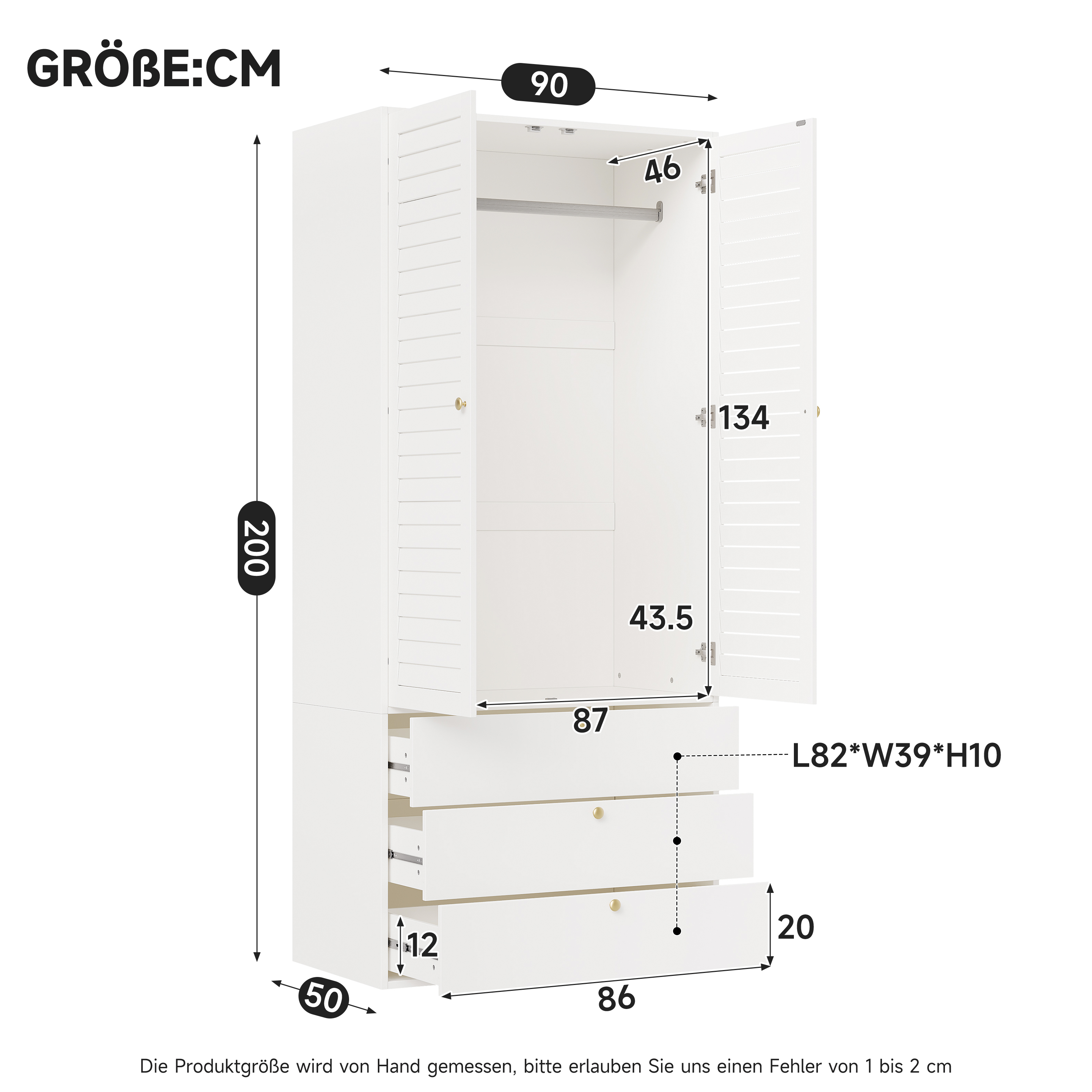 Détails de la tringle et de l'aménagement intérieur de l'armoire penderie blanche