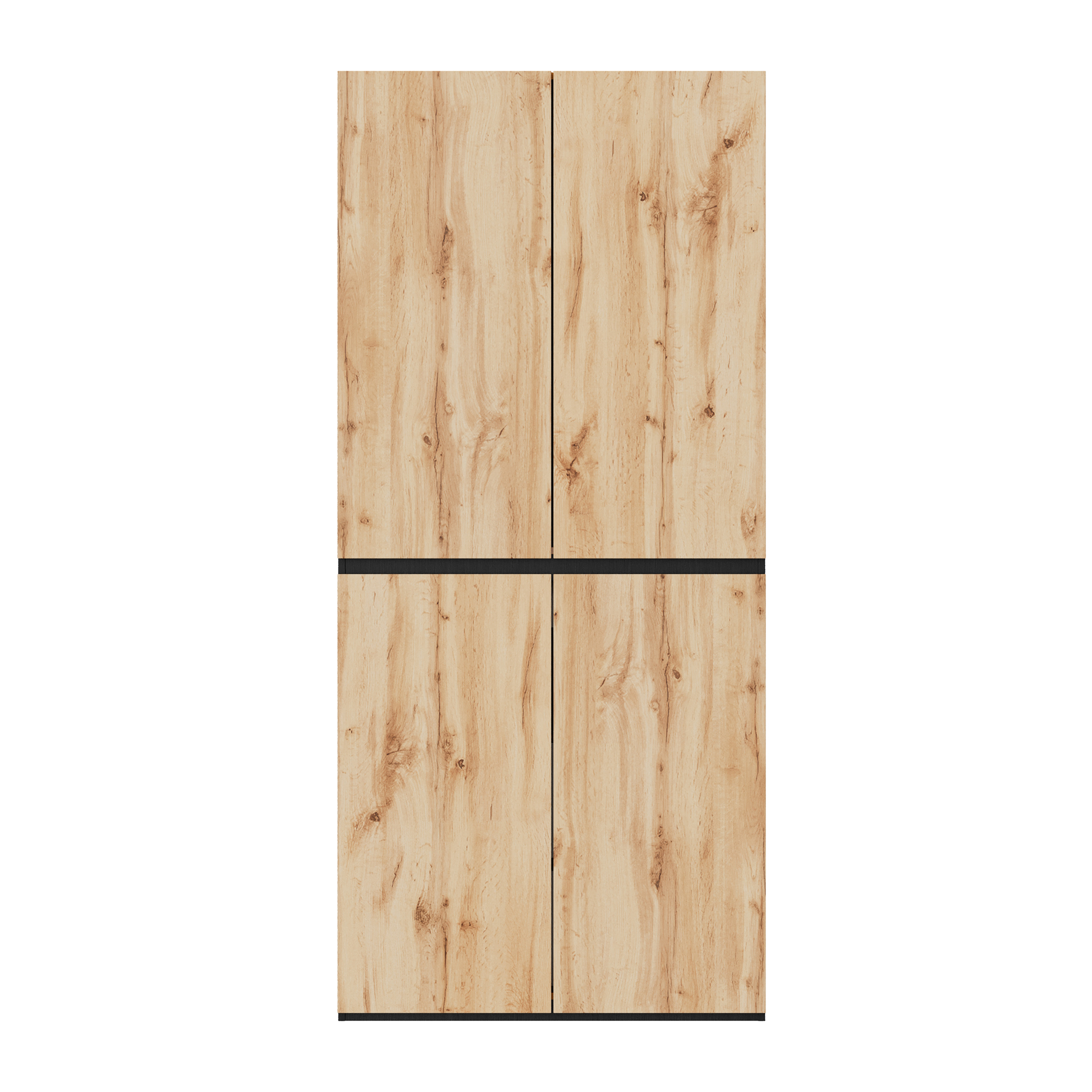 Détail de la finition effet chêne avec accents noirs