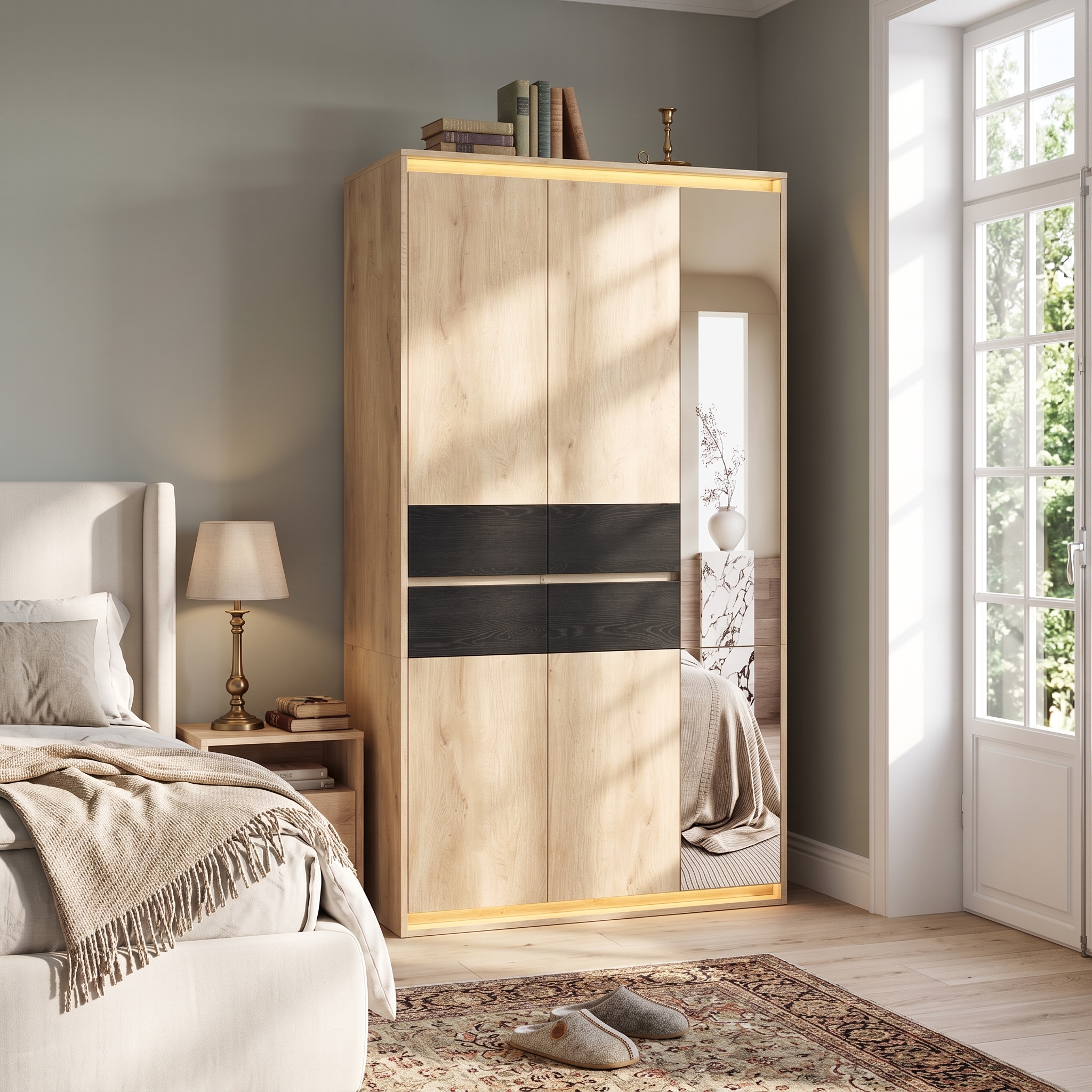 Armoire fermée avec bandes lumineuses