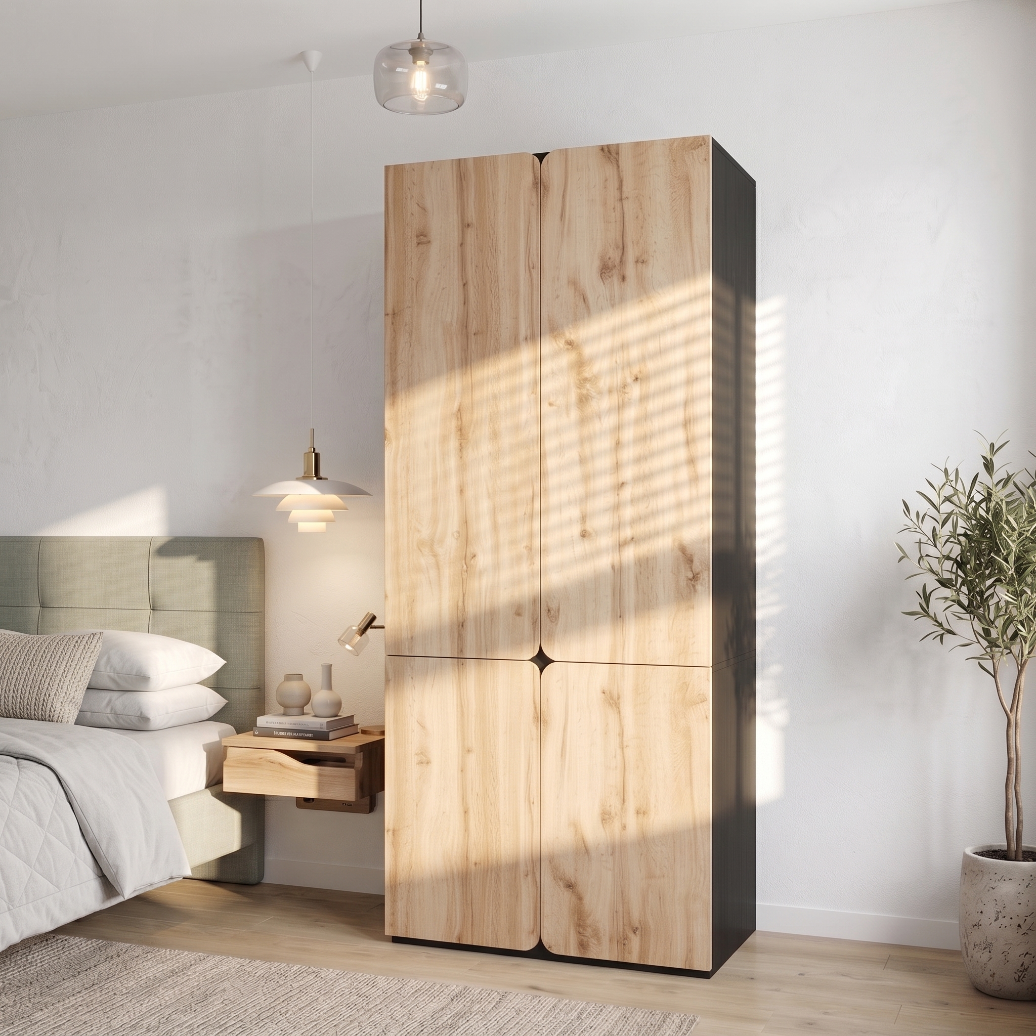 Vue de l’armoire aspect chêne dans la chambre