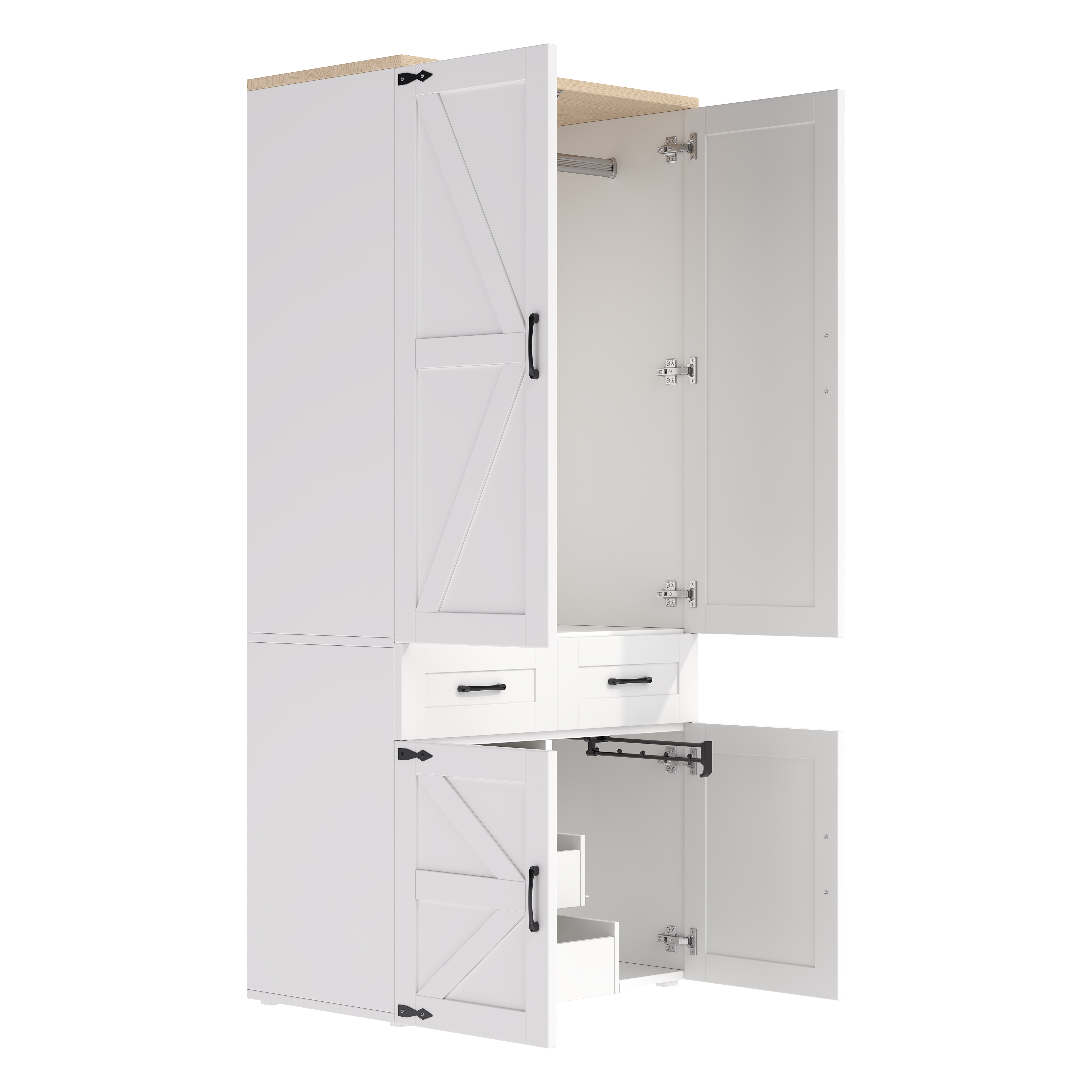 Armoire-penderie, avec tiroirs, 90 x 50 x 200 cm, MDF, blanc - vue 8