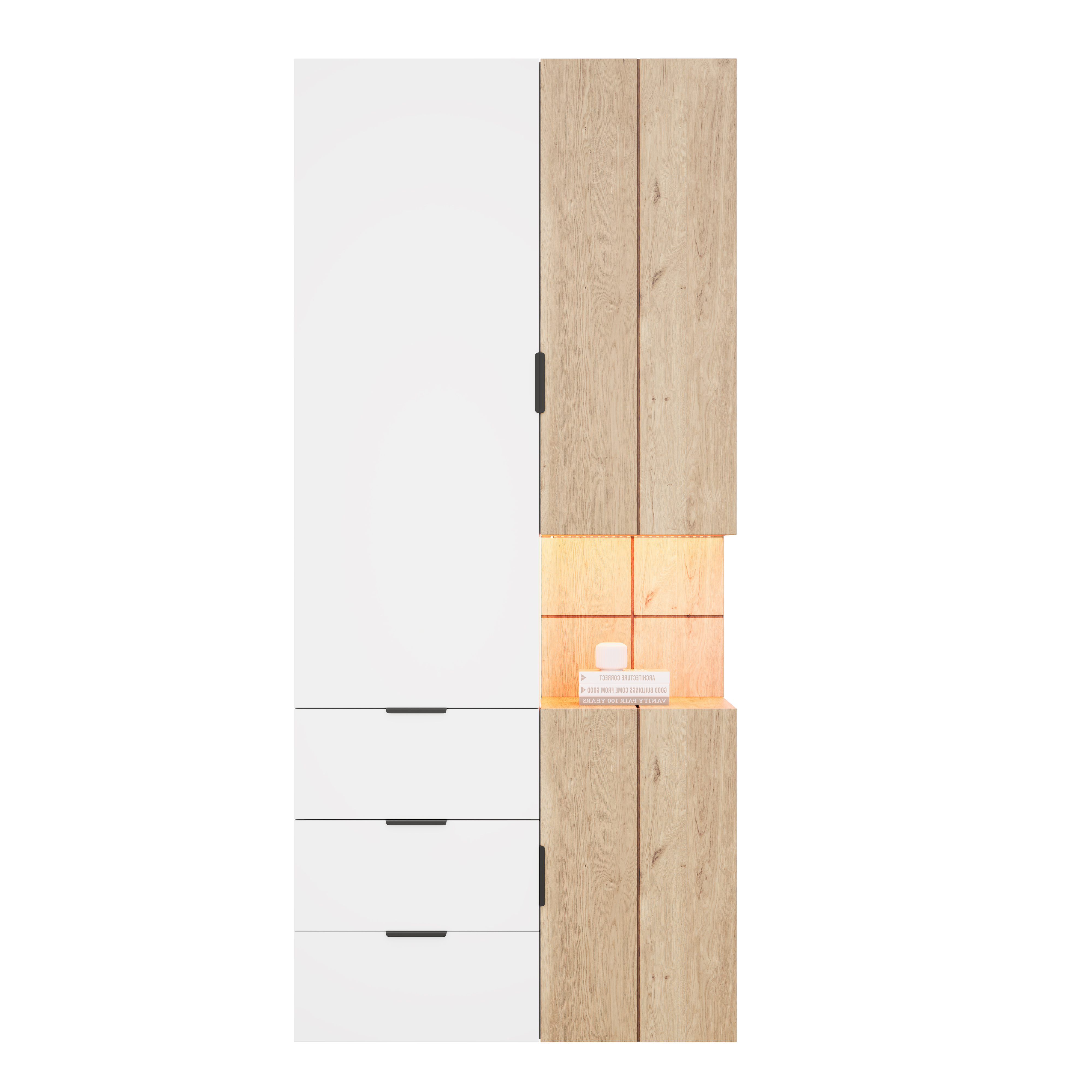 Armoire-penderie, avec tiroirs, éclairage led, 90 x 49 x 200 cm, MDF, blanc - vue 7