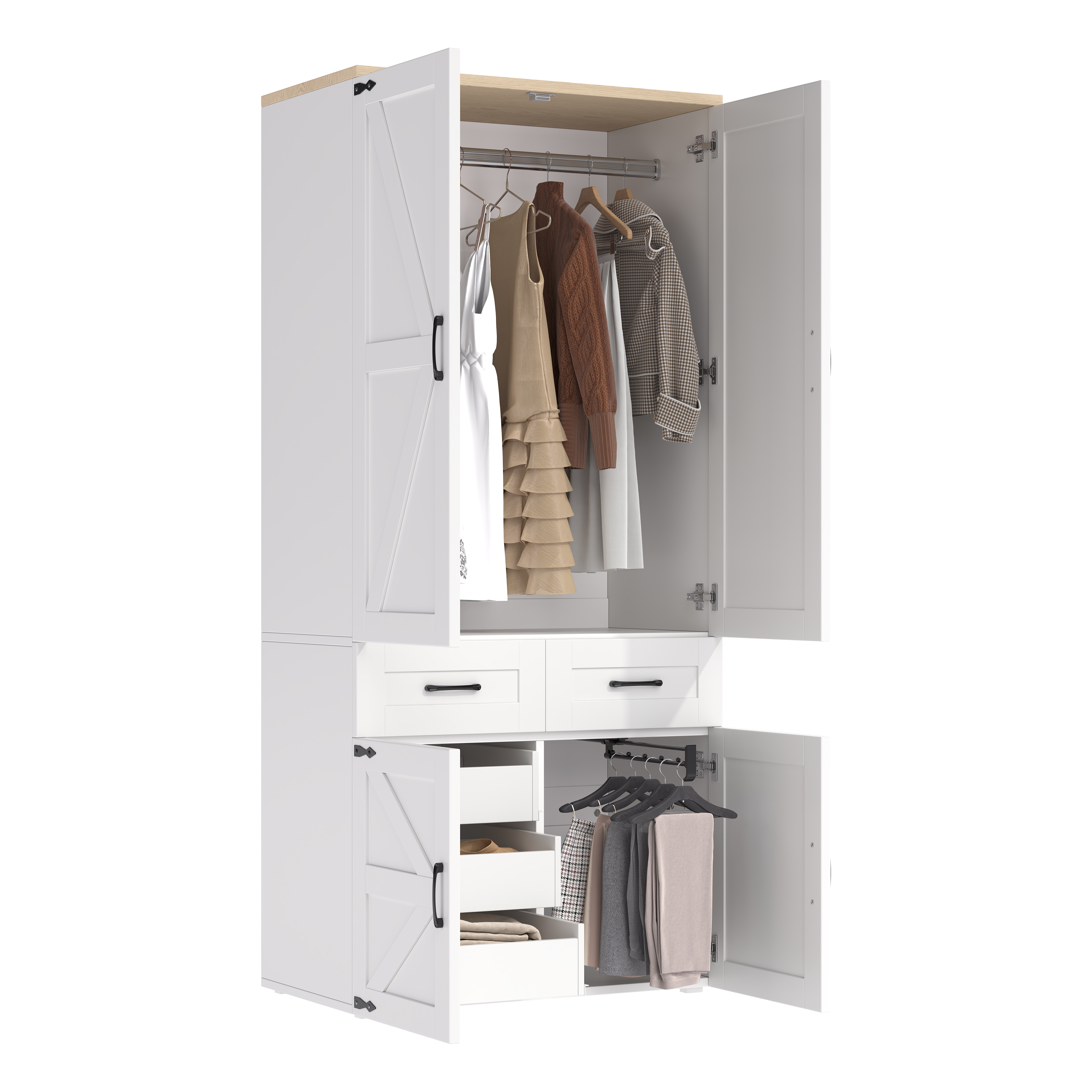 Armoire-penderie, avec tiroirs, 90 x 50 x 200 cm, MDF, blanc - vue 9