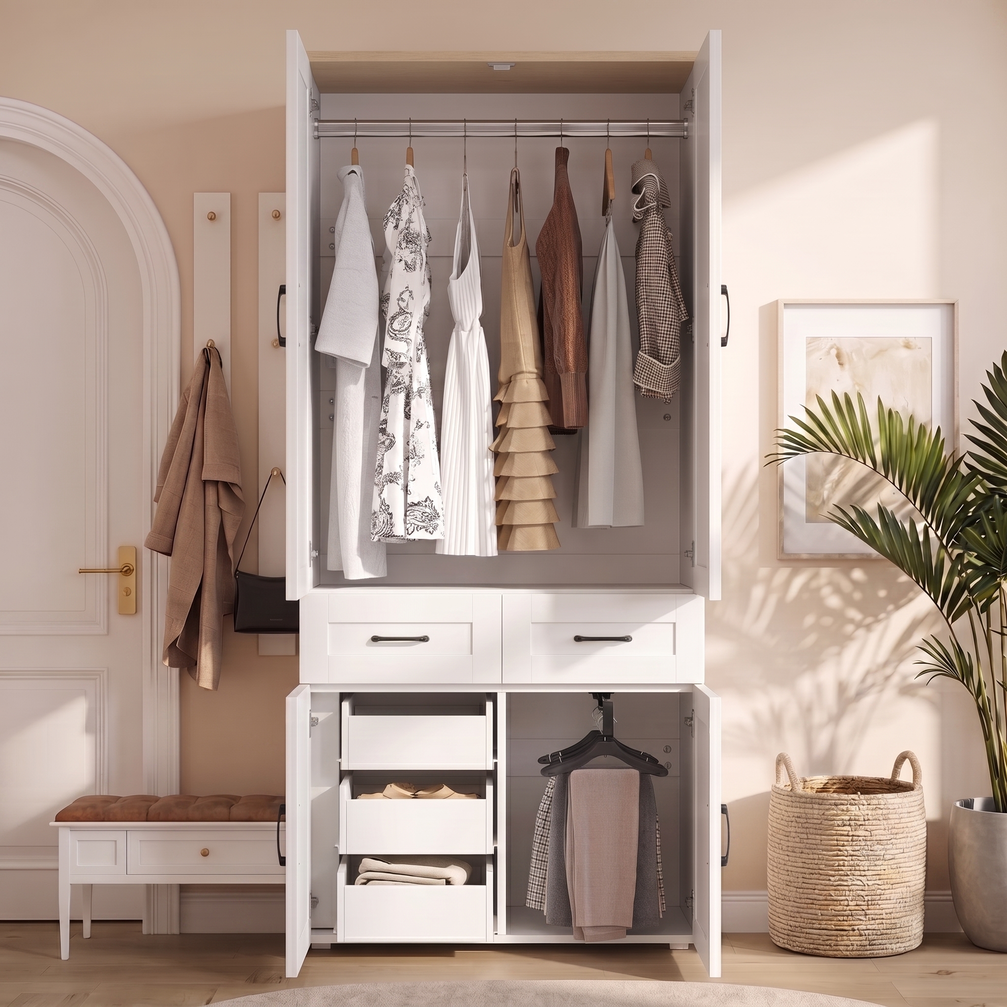 Armoire-penderie, avec tiroirs, 90 x 50 x 200 cm, MDF, blanc - vue 3