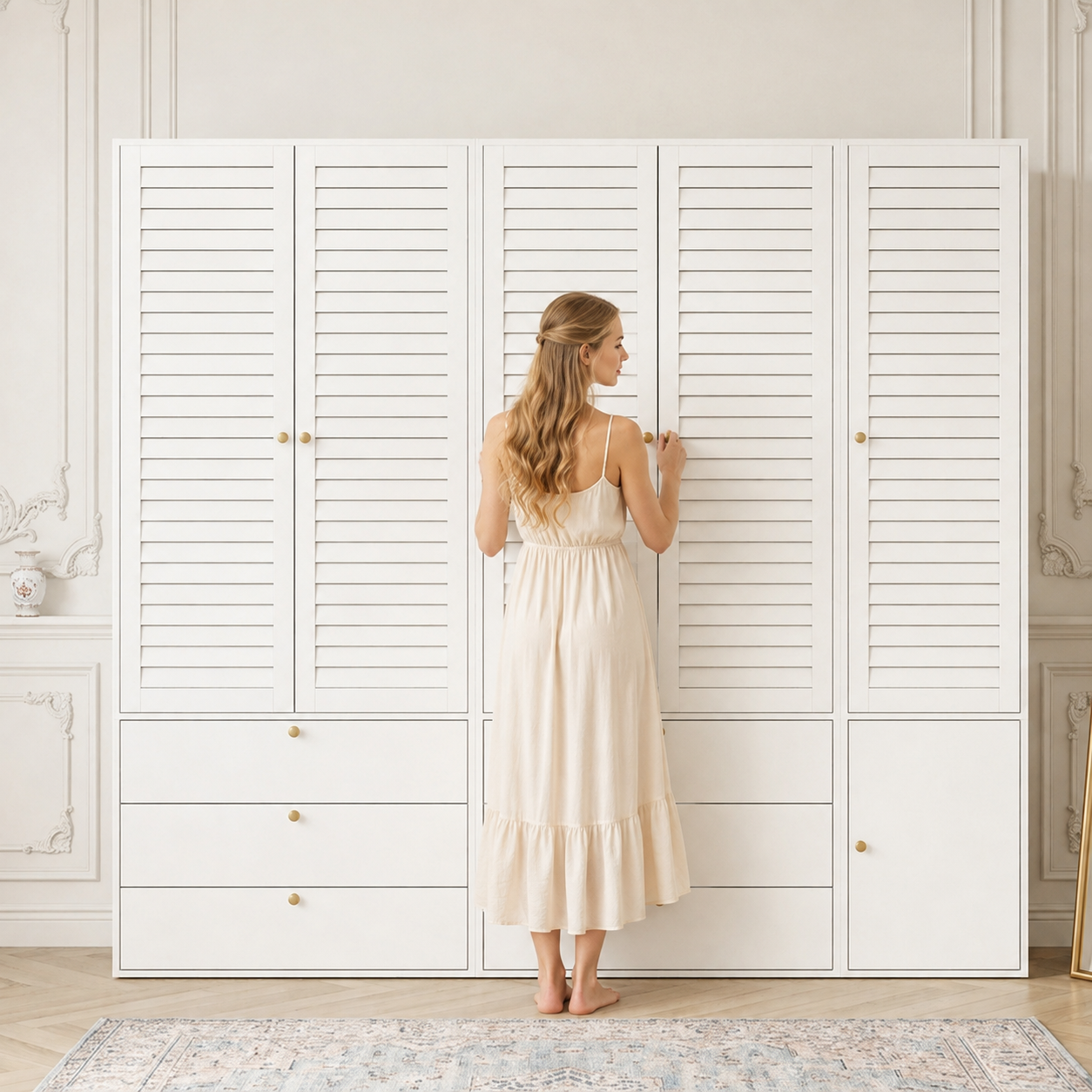 Armoire-penderie, avec tiroirs, 225 x 50 x 200 cm, panneaux de particules, blanc - vue 4