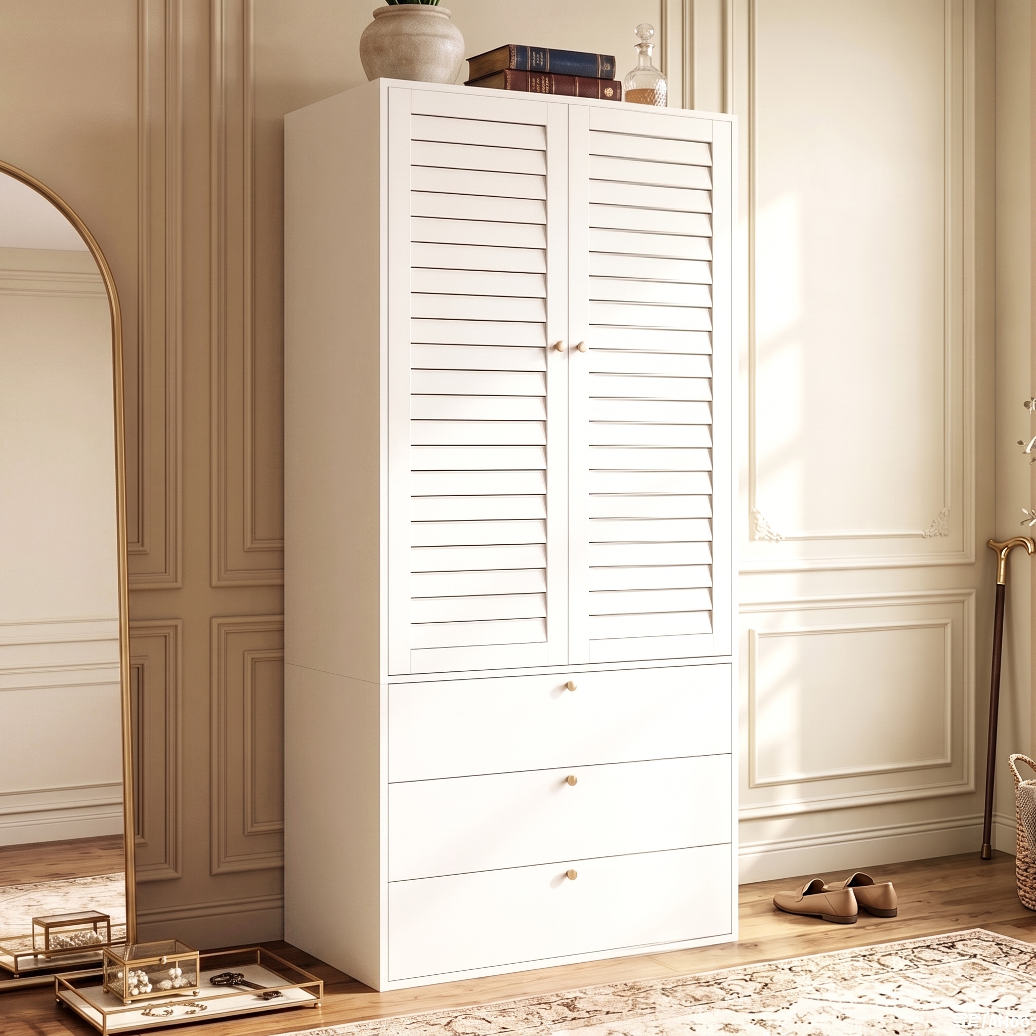 Armoire-penderie, avec tiroirs, 90 x 50 x 200 cm, panneaux de particules, blanc - vue 2