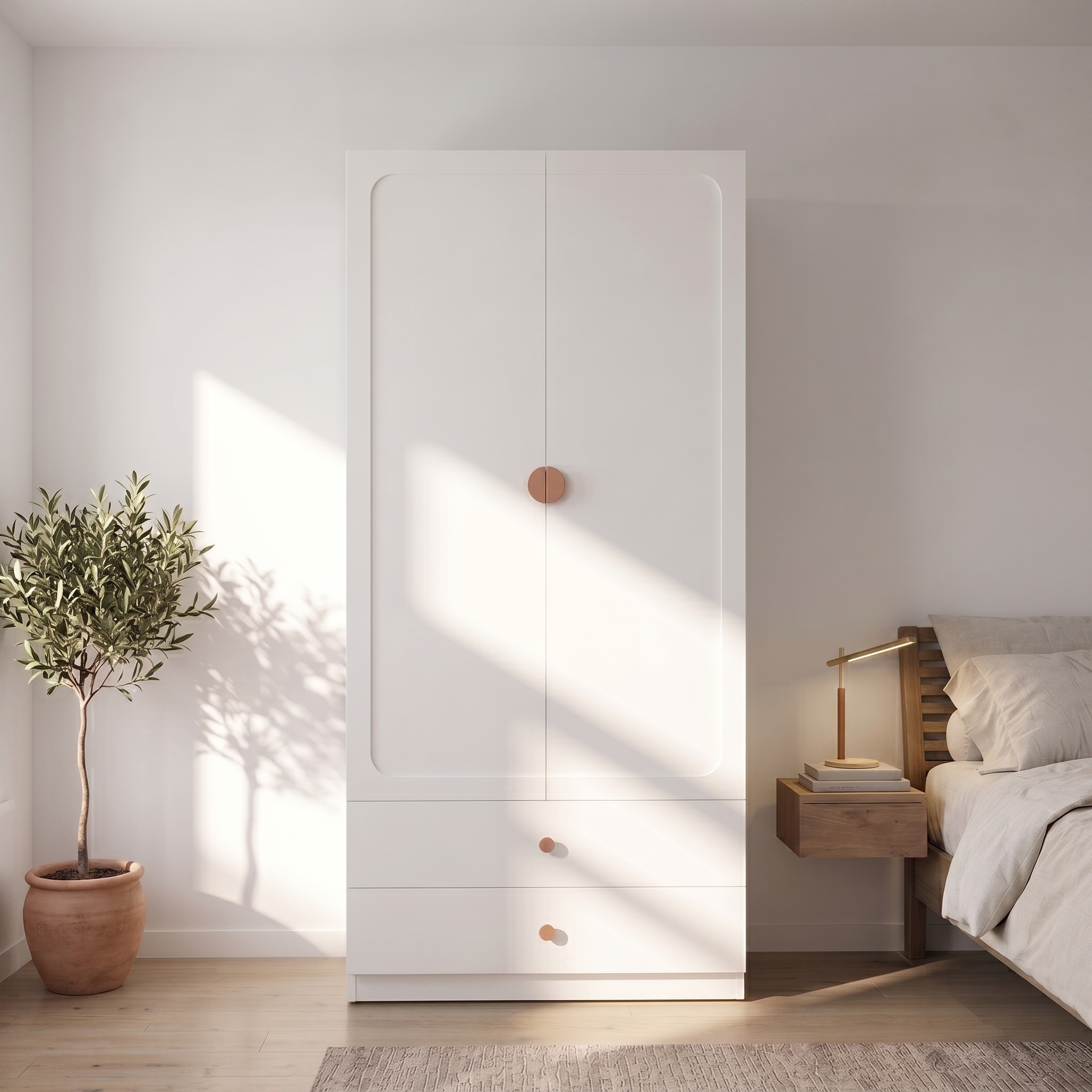 Armoire-penderie, rangement intégré, avec tiroirs, 90 x 45 x 200 cm, bois massif et acier, blanc - vue 2
