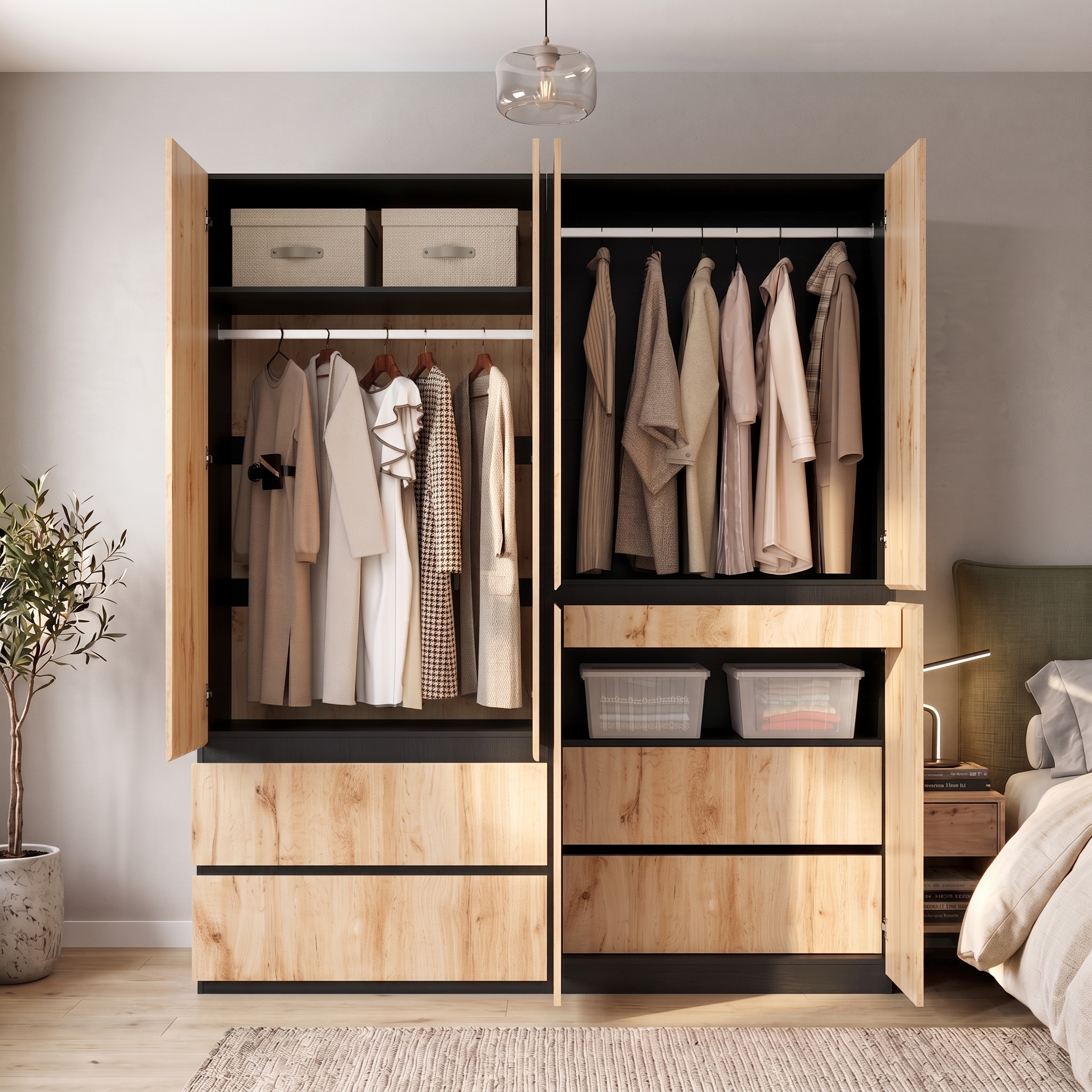 Armoire-penderie, avec tiroirs, 180 x 50 x 200 cm, panneaux de particules et MDF, blanc - vue 3