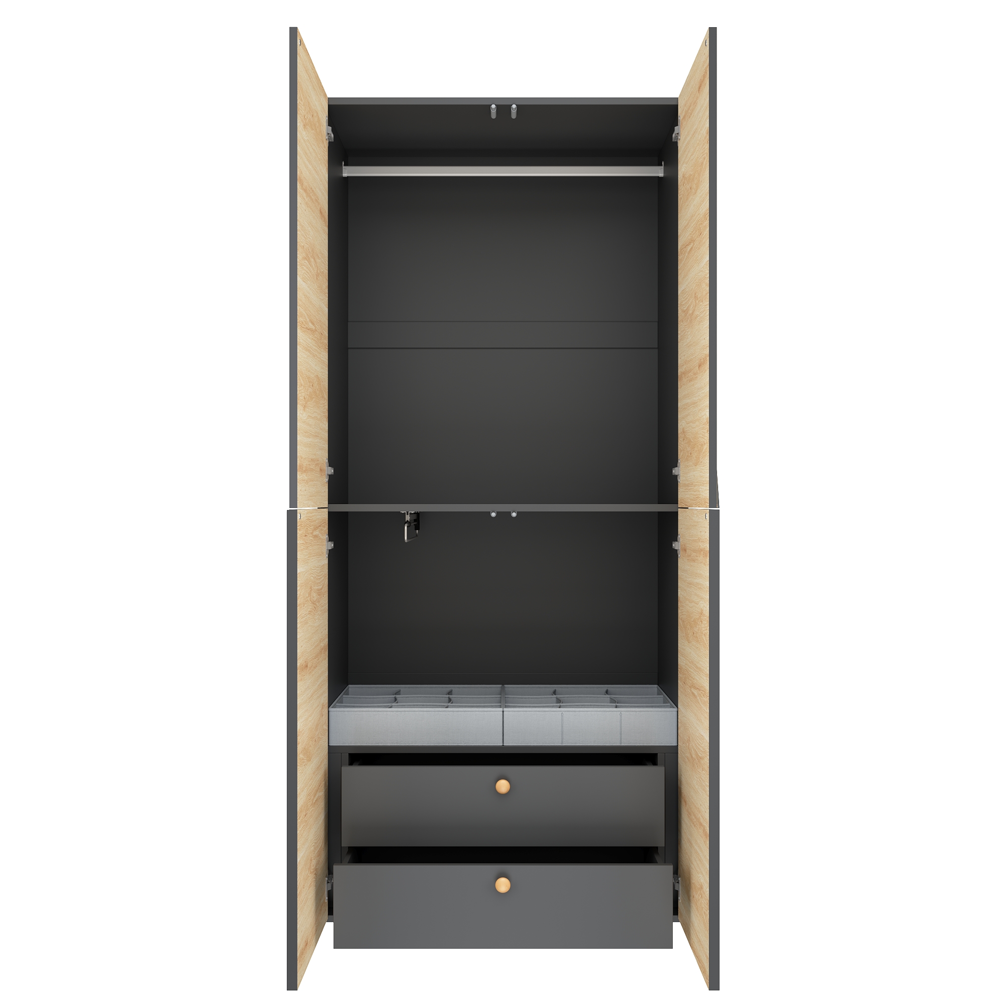 Armoire-penderie, avec tiroirs, 90 x 50 x 200 cm, acier et MDF, gris - vue 6