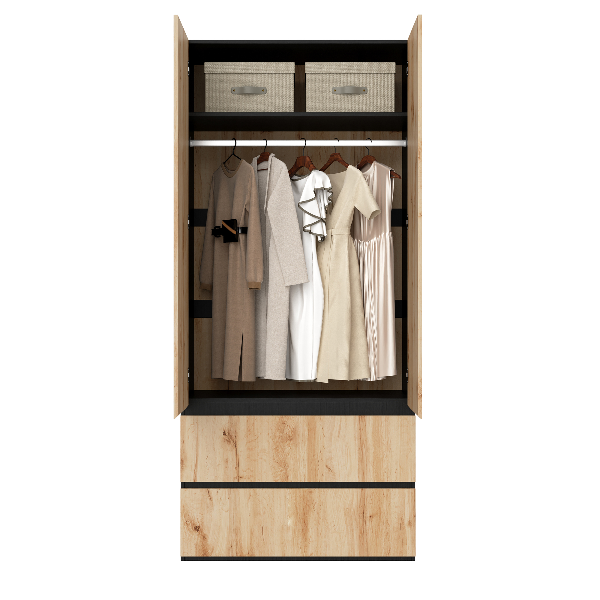 Armoire-penderie, avec tiroirs, 90 x 50 x 200 cm, panneaux de particules et MDF, blanc - vue 5