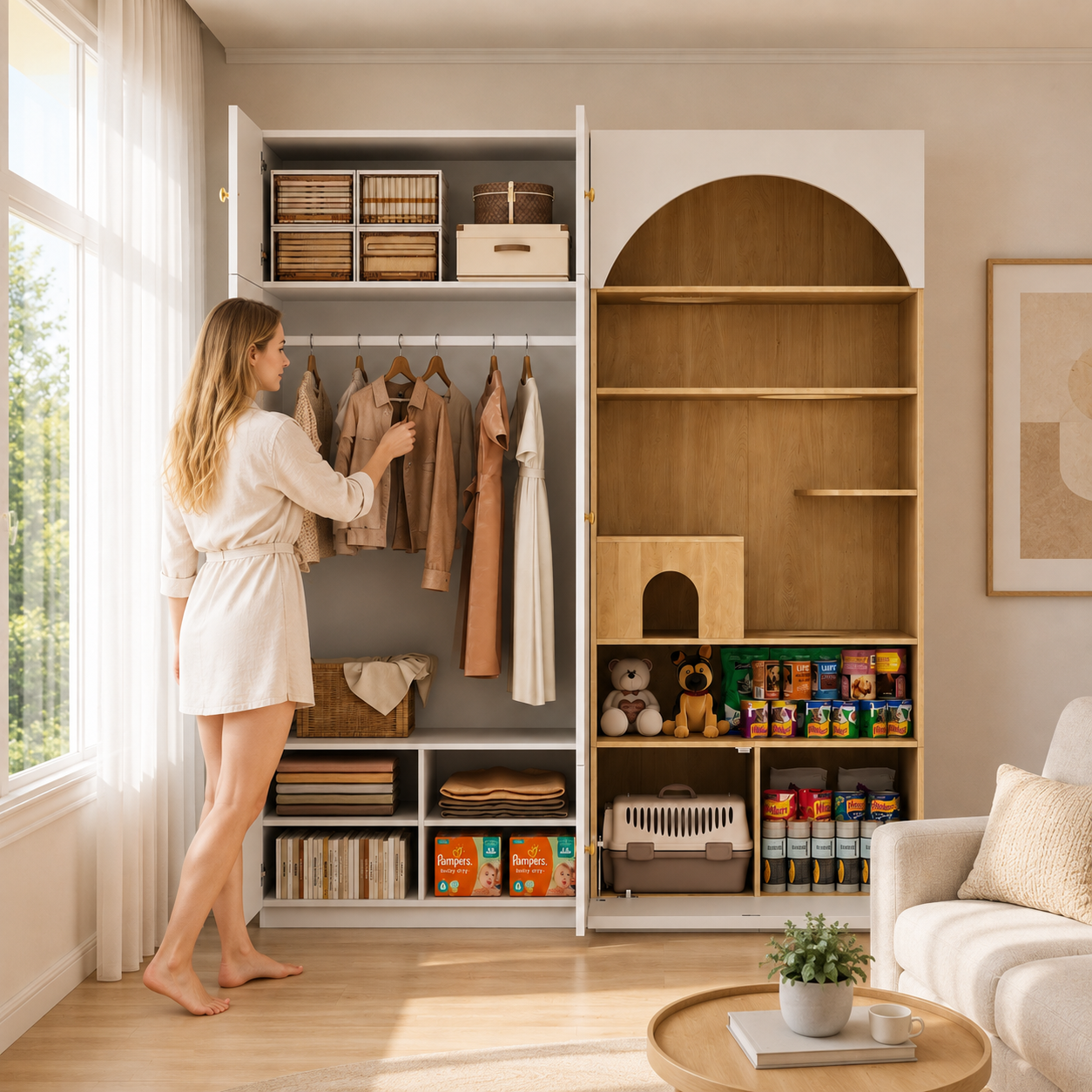 Armoire-penderie, 180 x 50 x 200 cm, panneaux de particules et bois, blanc - vue 5