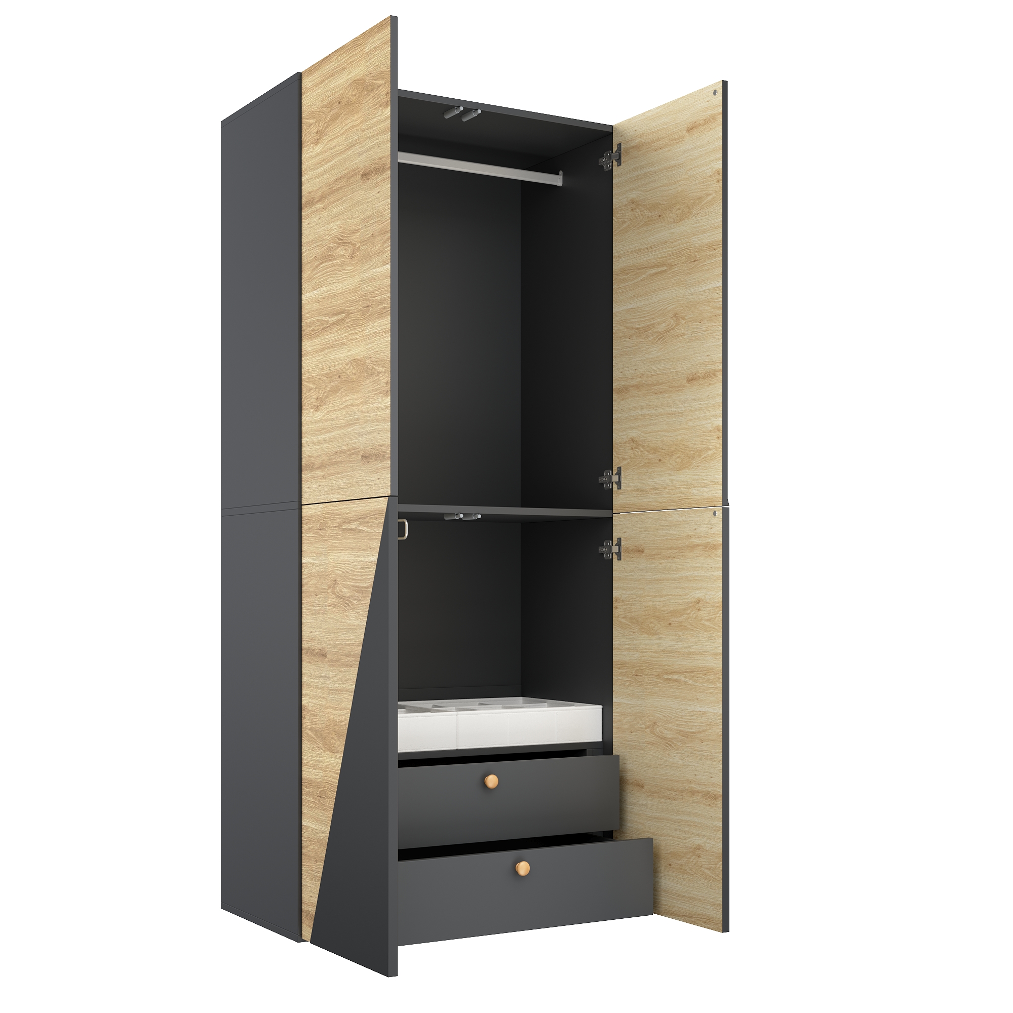Armoire-penderie, avec tiroirs, 90 x 50 x 200 cm, acier et MDF, gris - vue 9