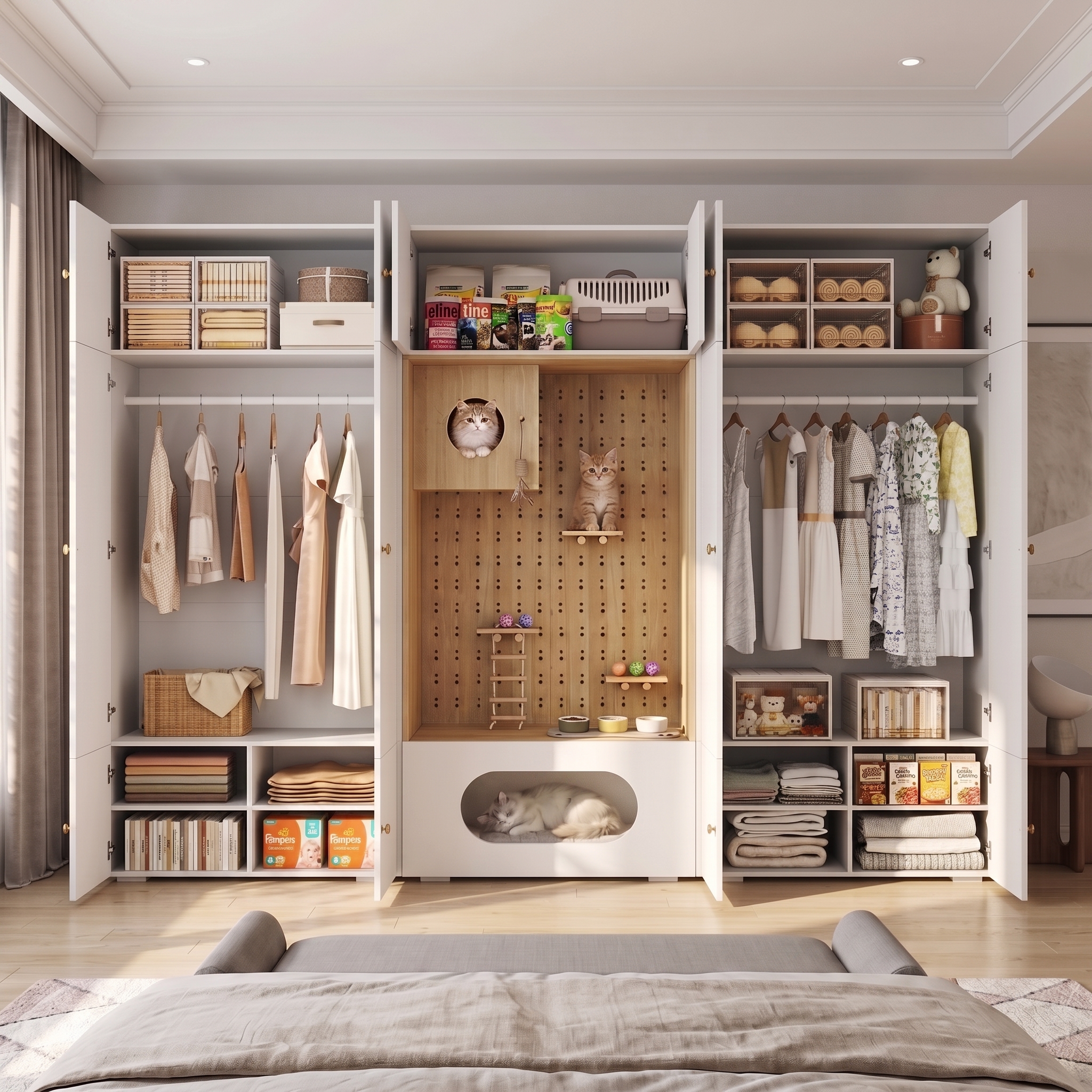 Armoire-penderie, 270 x 50 x 200 cm, panneaux de particules et bois, blanc - vue 3