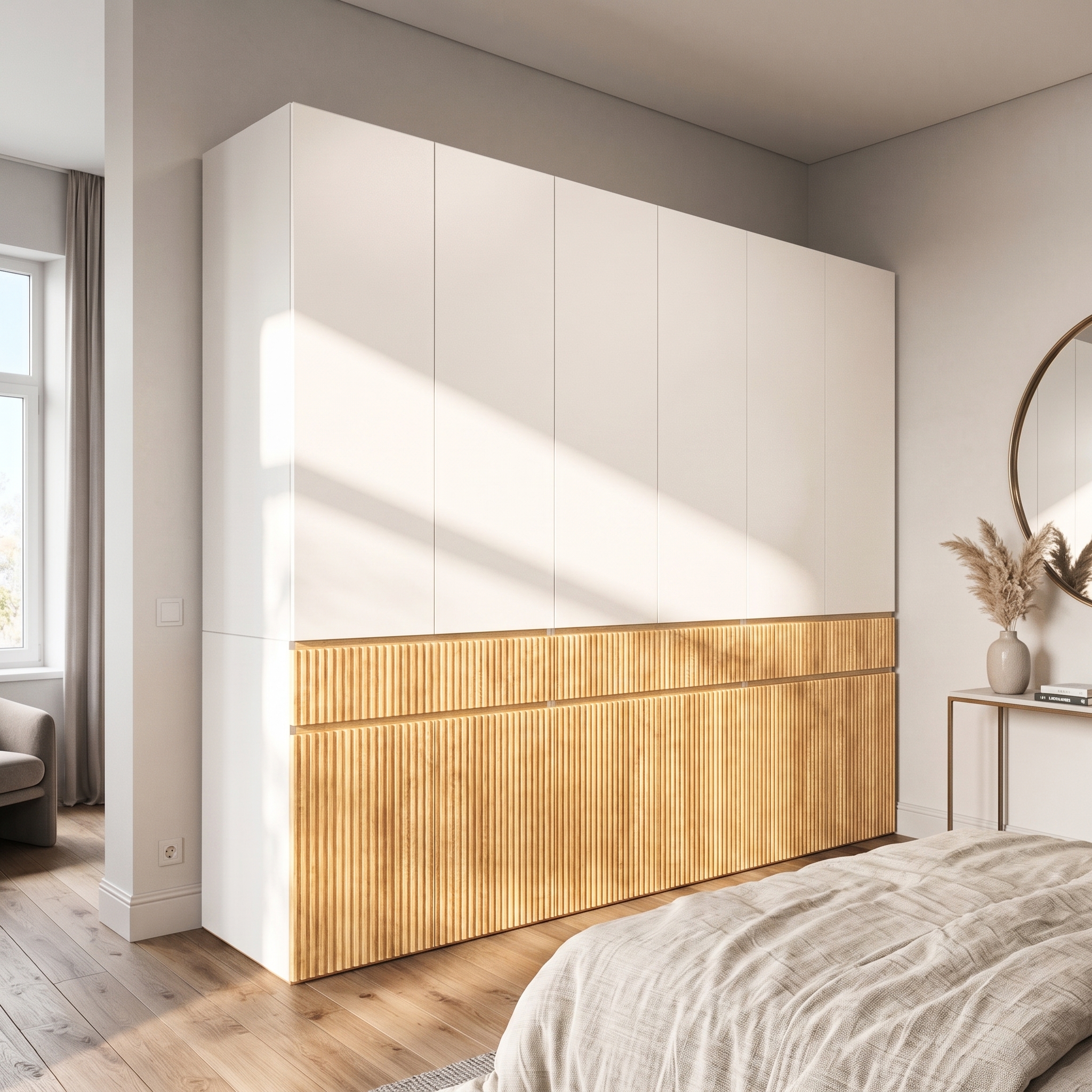 Armoire-penderie, avec tiroirs, 270 x 50 x 200 cm, panneaux de particules et MDF, bois naturel - vue 3