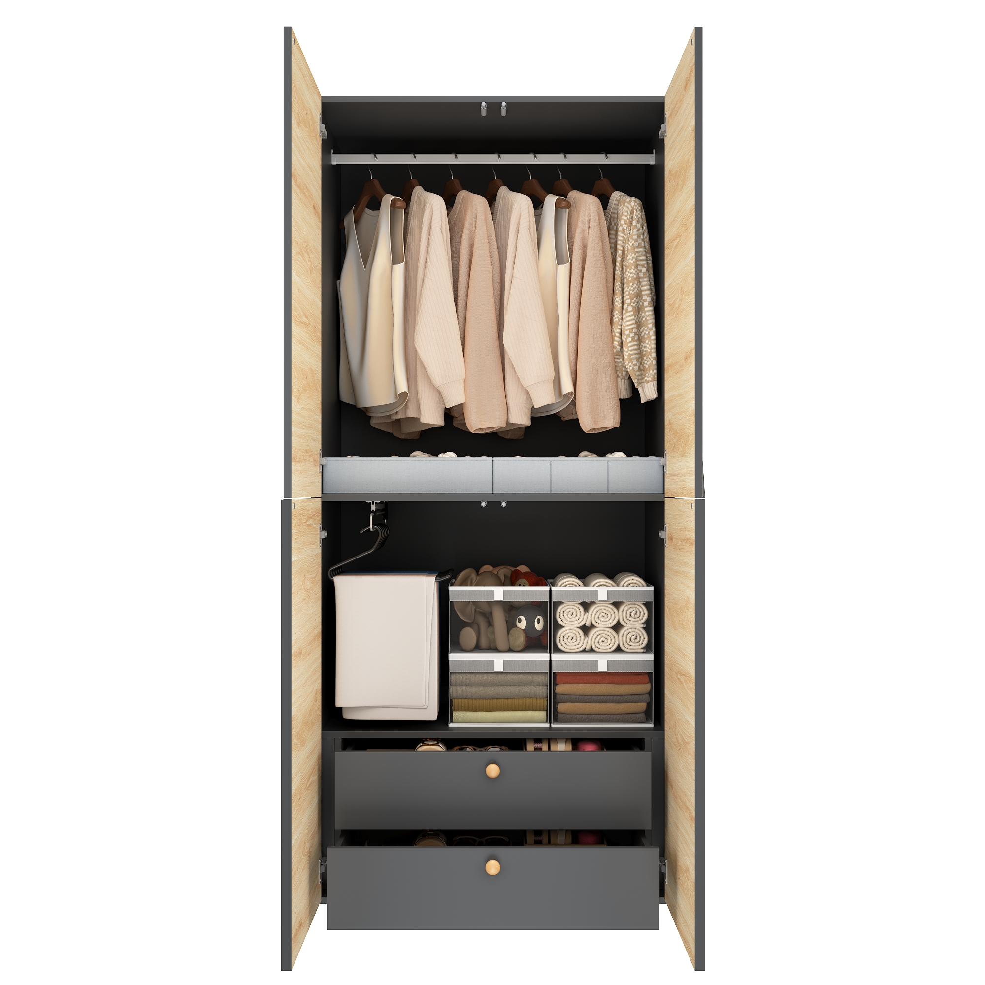 Armoire-penderie, avec tiroirs, 90 x 50 x 200 cm, acier et MDF, gris - vue 7