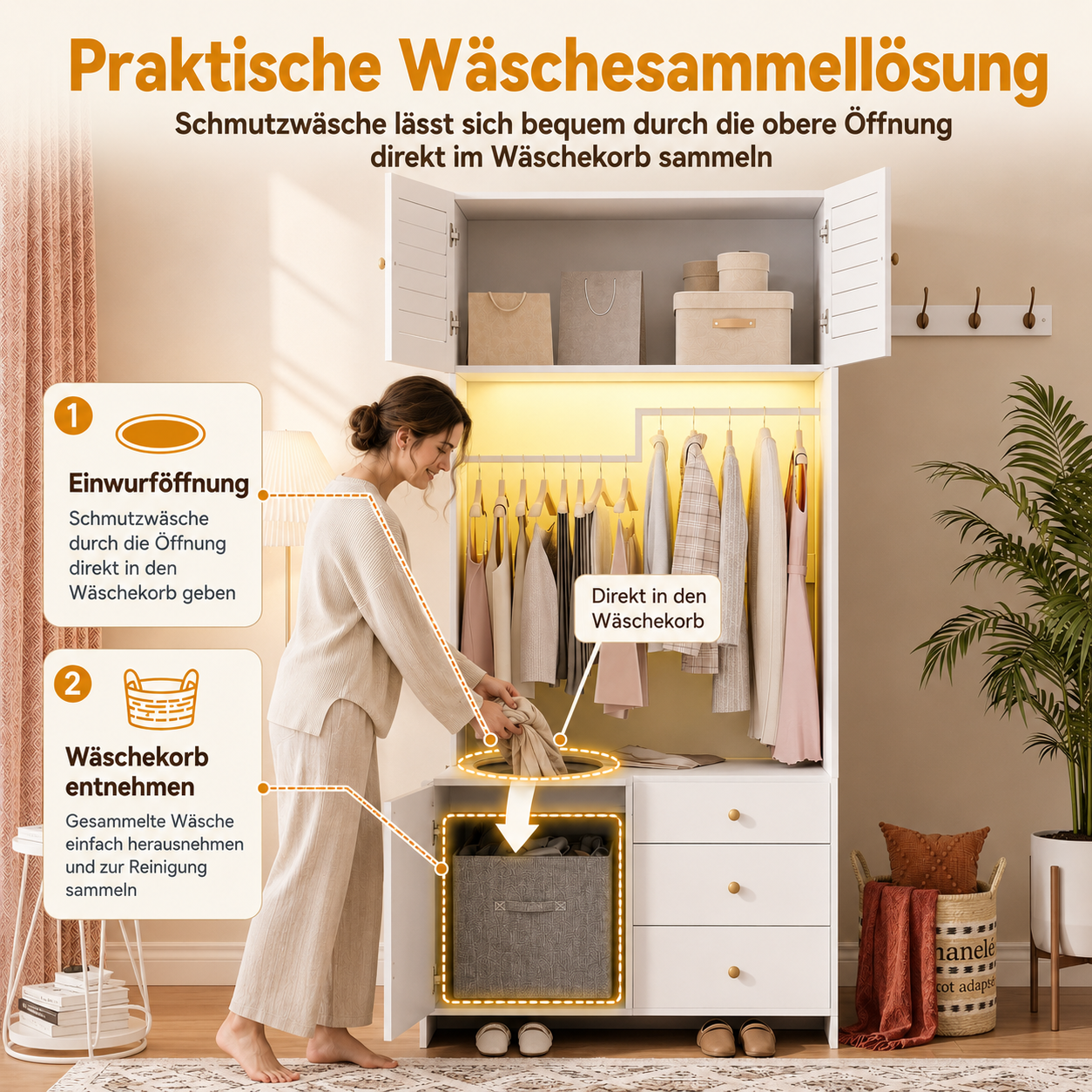 Détails intérieur armoire blanche LED