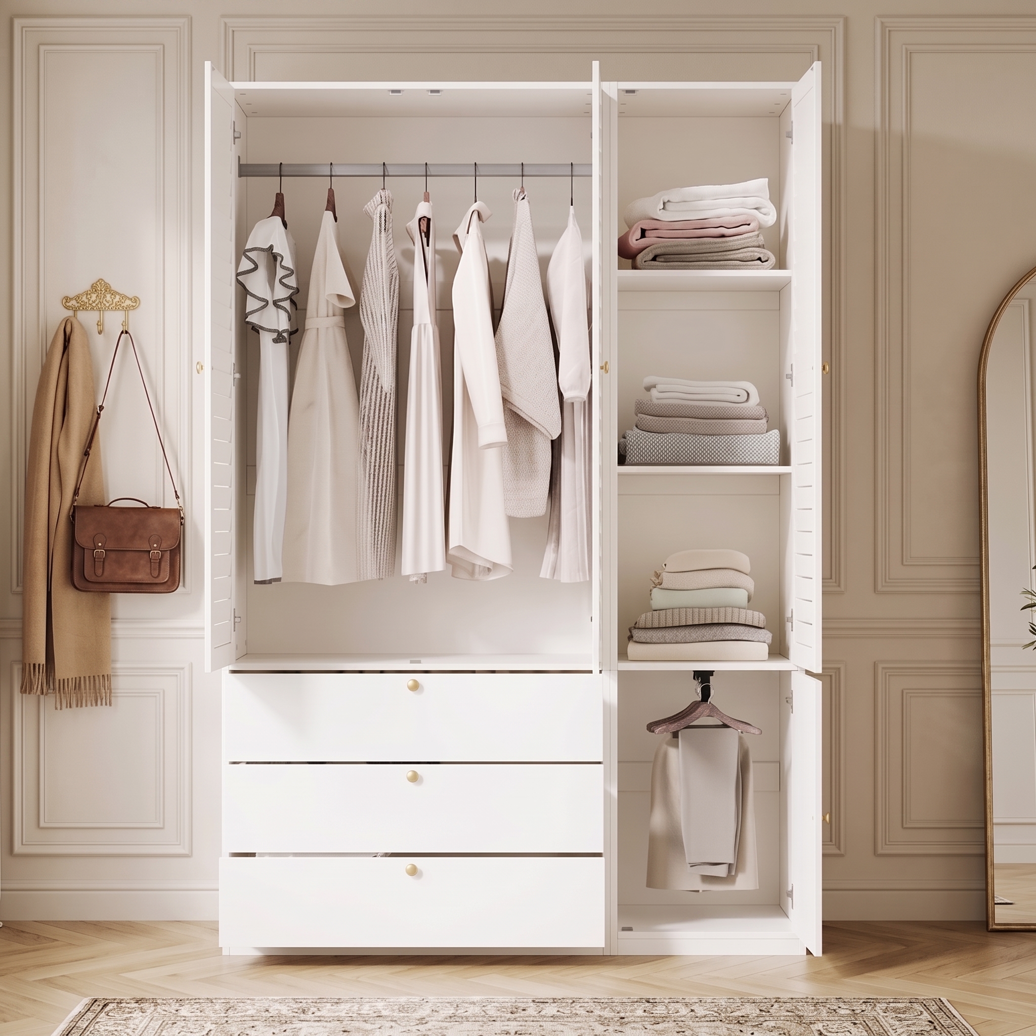 Armoire blanche 3 portes avec rangement vêtements